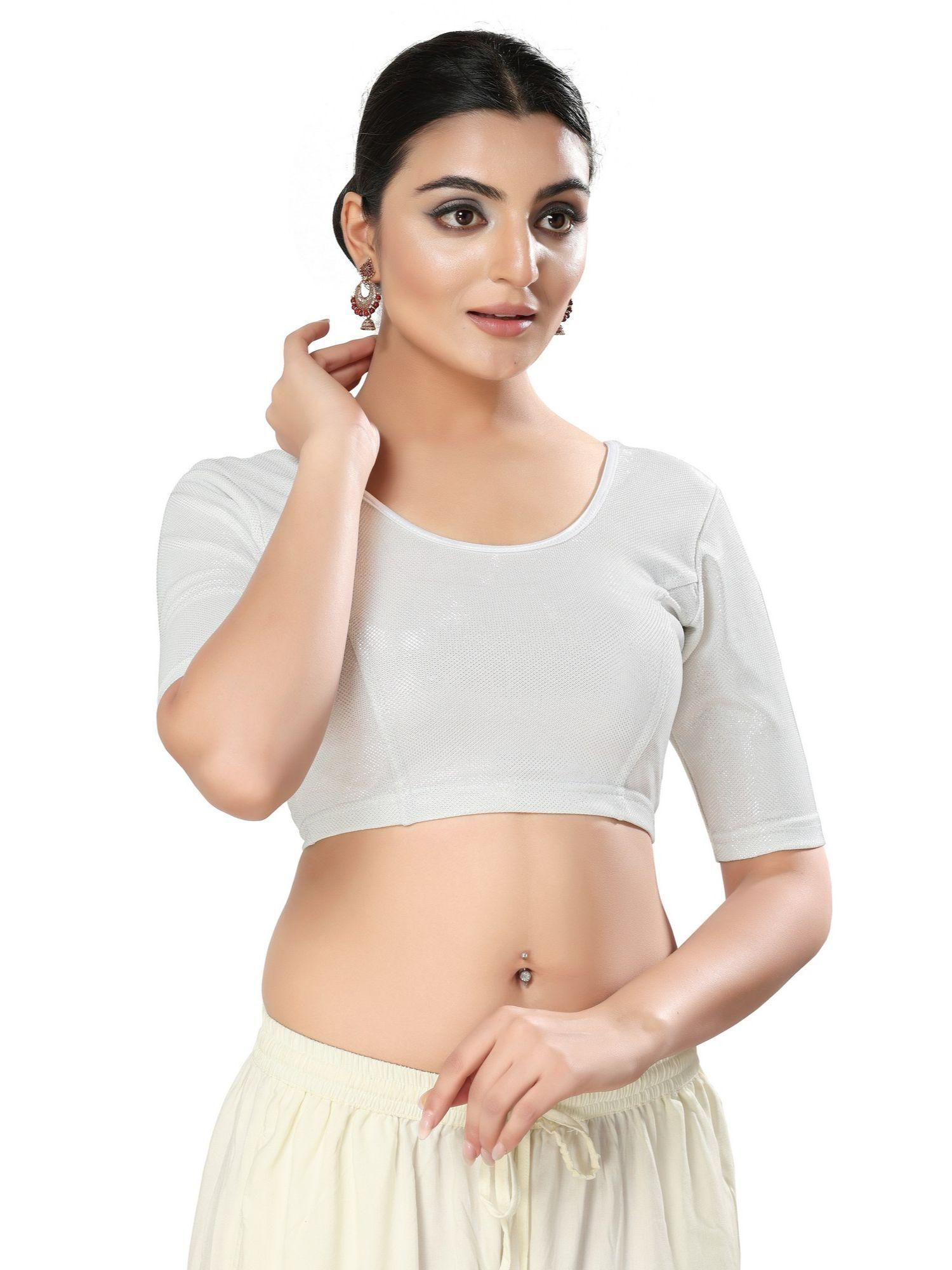 womens silver solid stretchable saree blouse