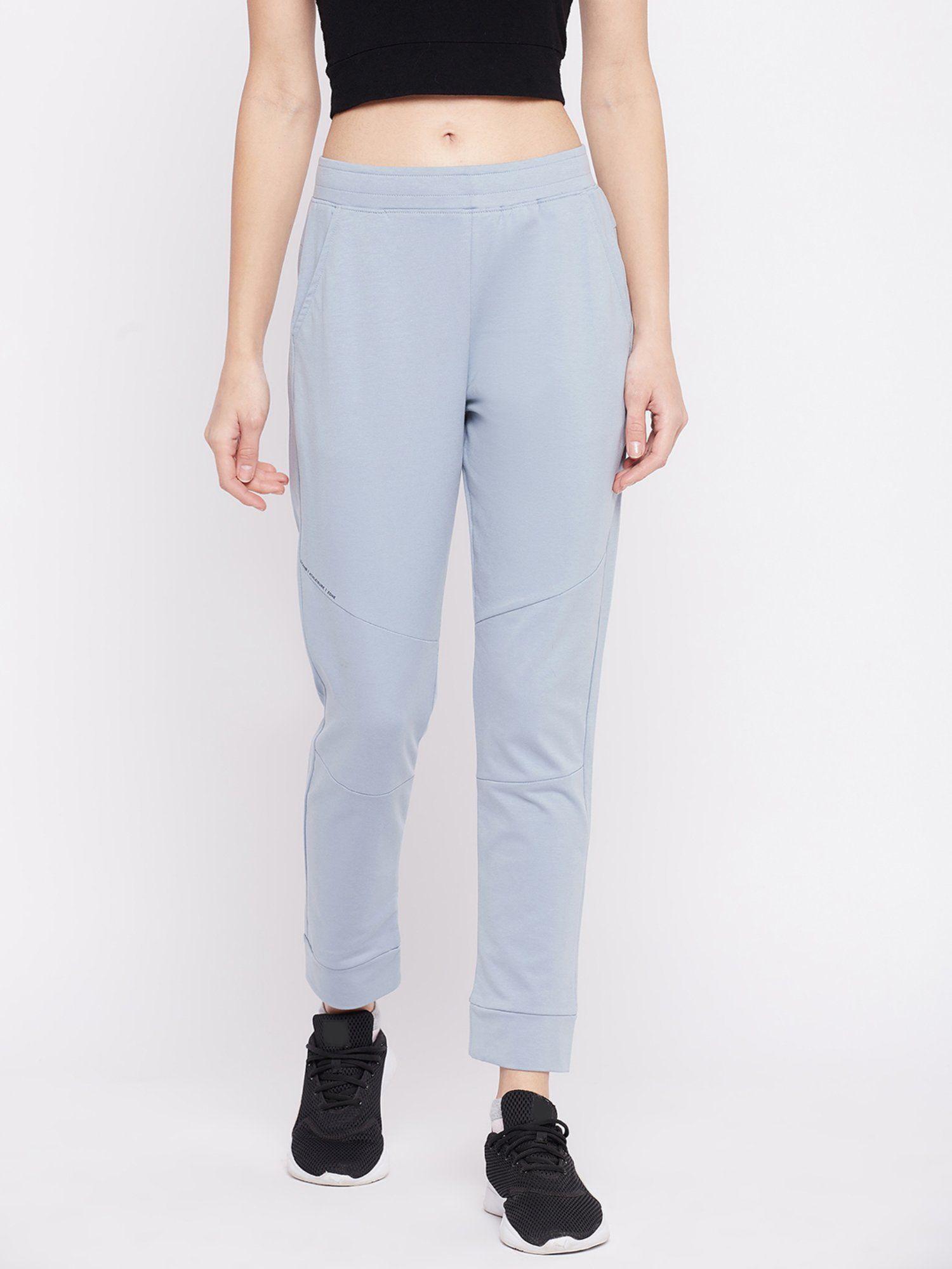 womens sky blue cotton blend jogger pant