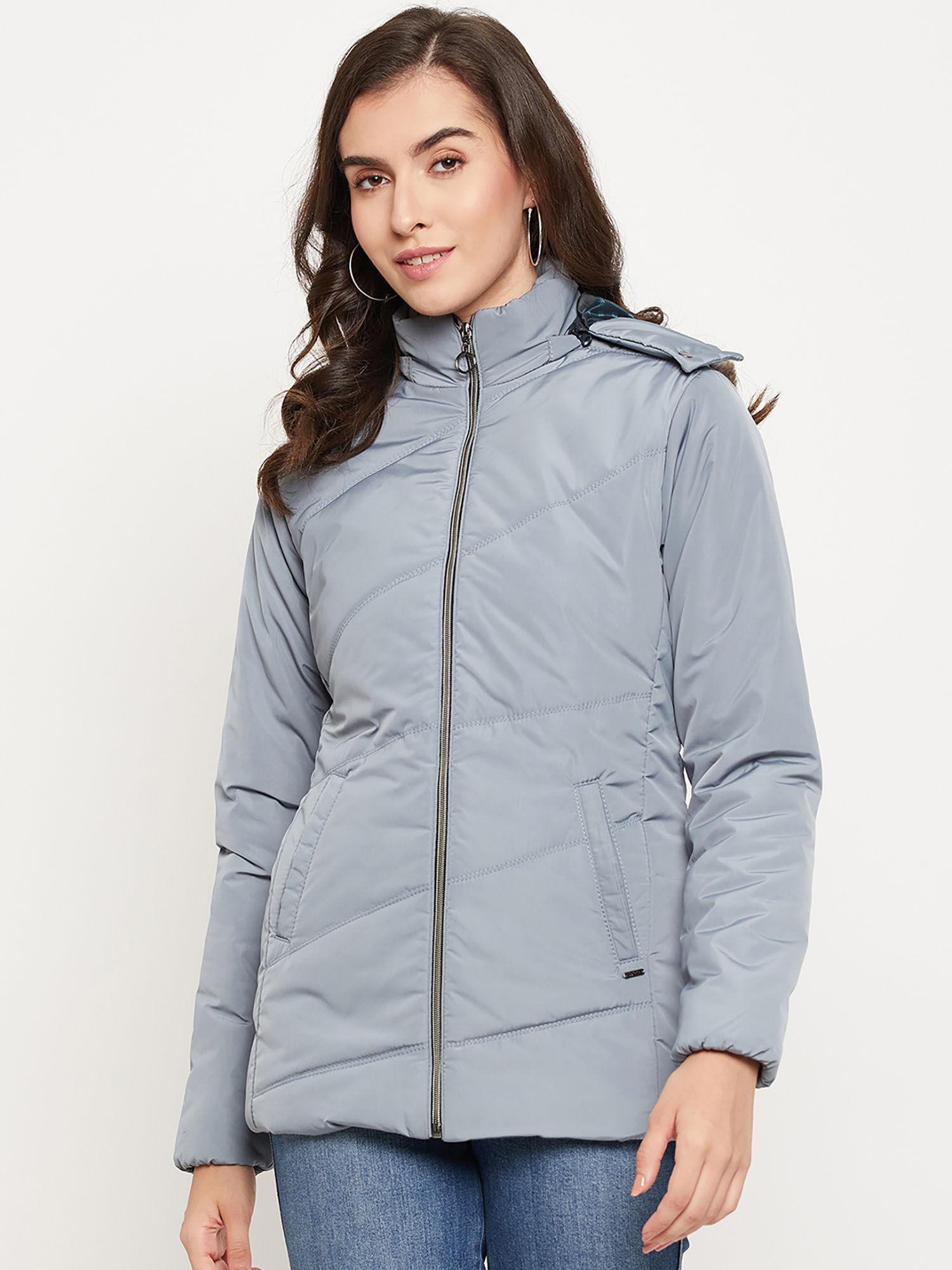 womens sky blue solid slit pocket jacket