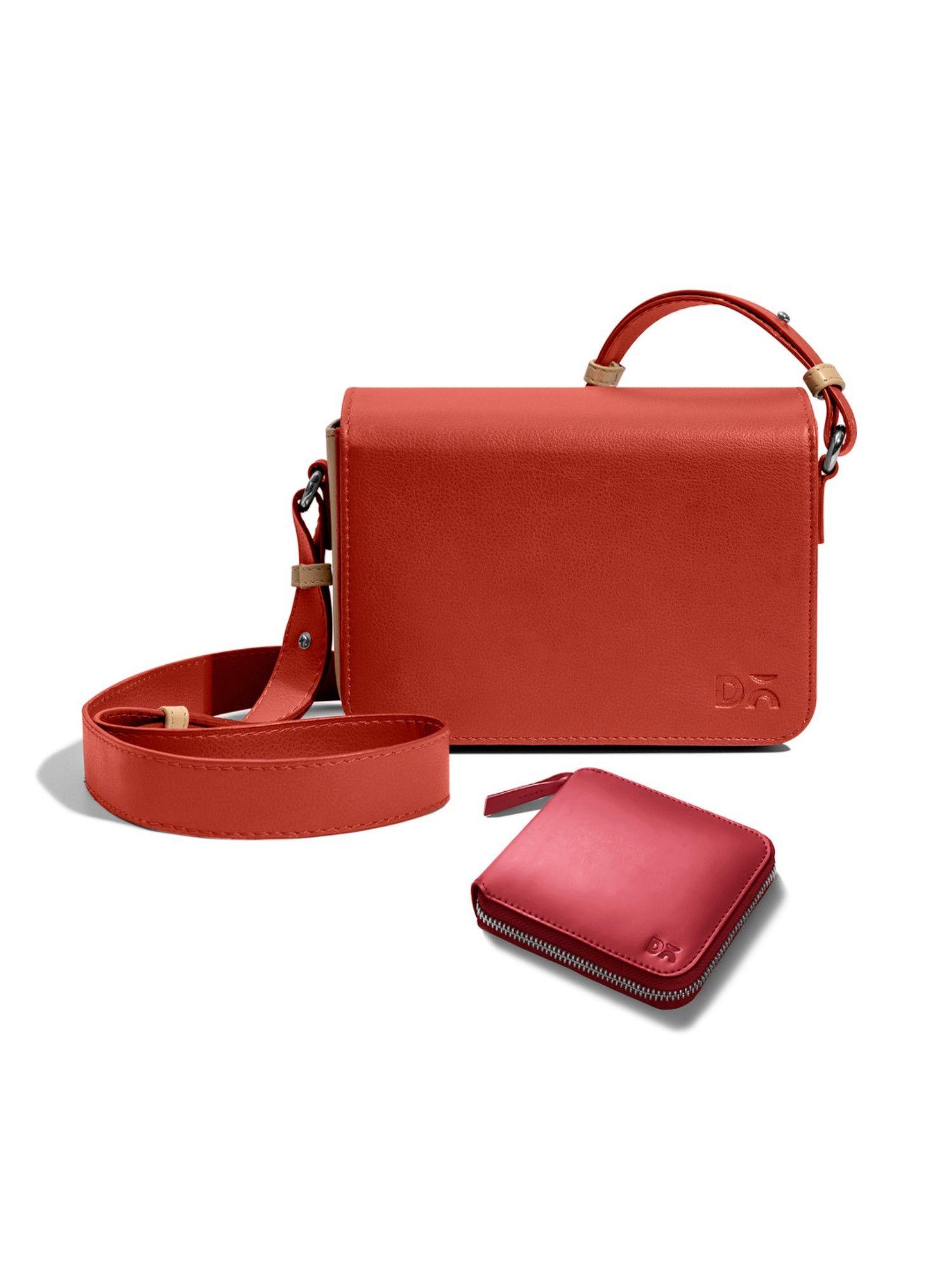 womens sling bag and zip wallet combo red (set of 2)