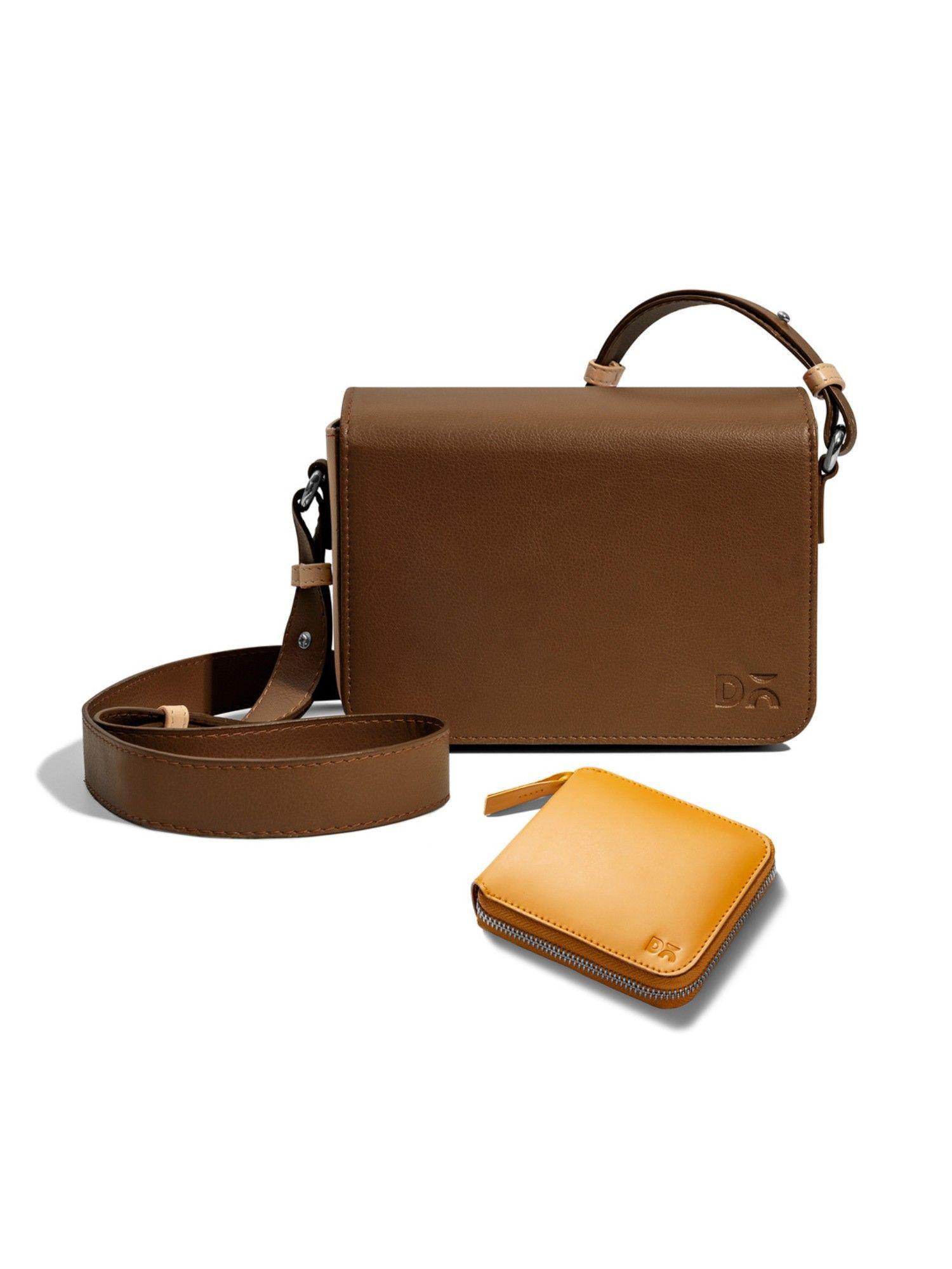 womens sling bag and zip wallet combo tan (set of 2)