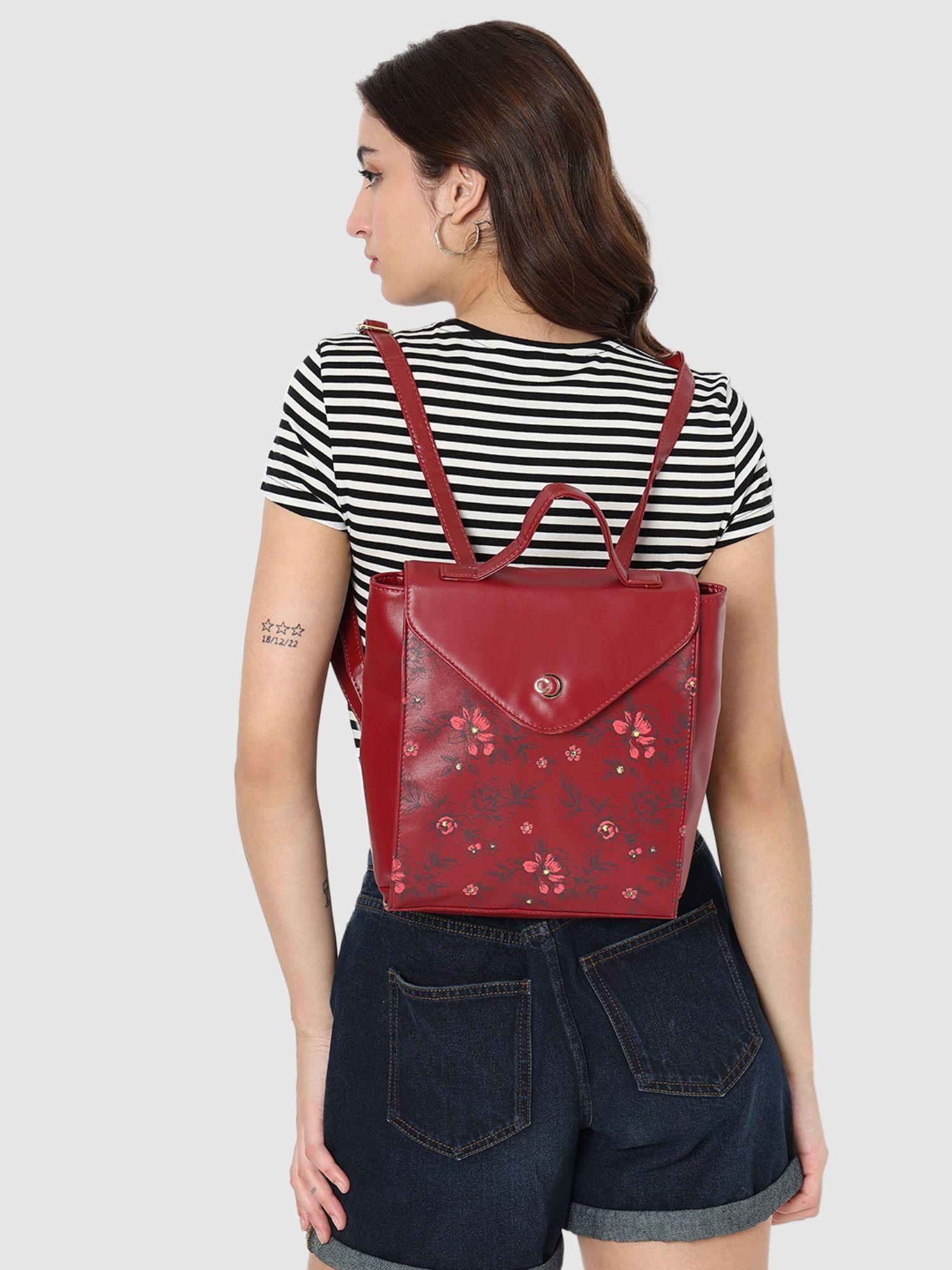 womens snow medium maroon printed backpack