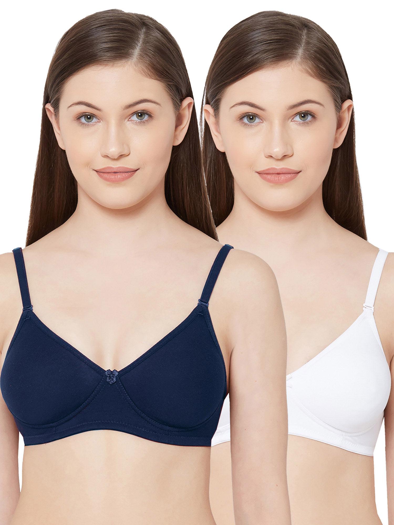 womens soft padded non wired bra combo 1030 navy blue white