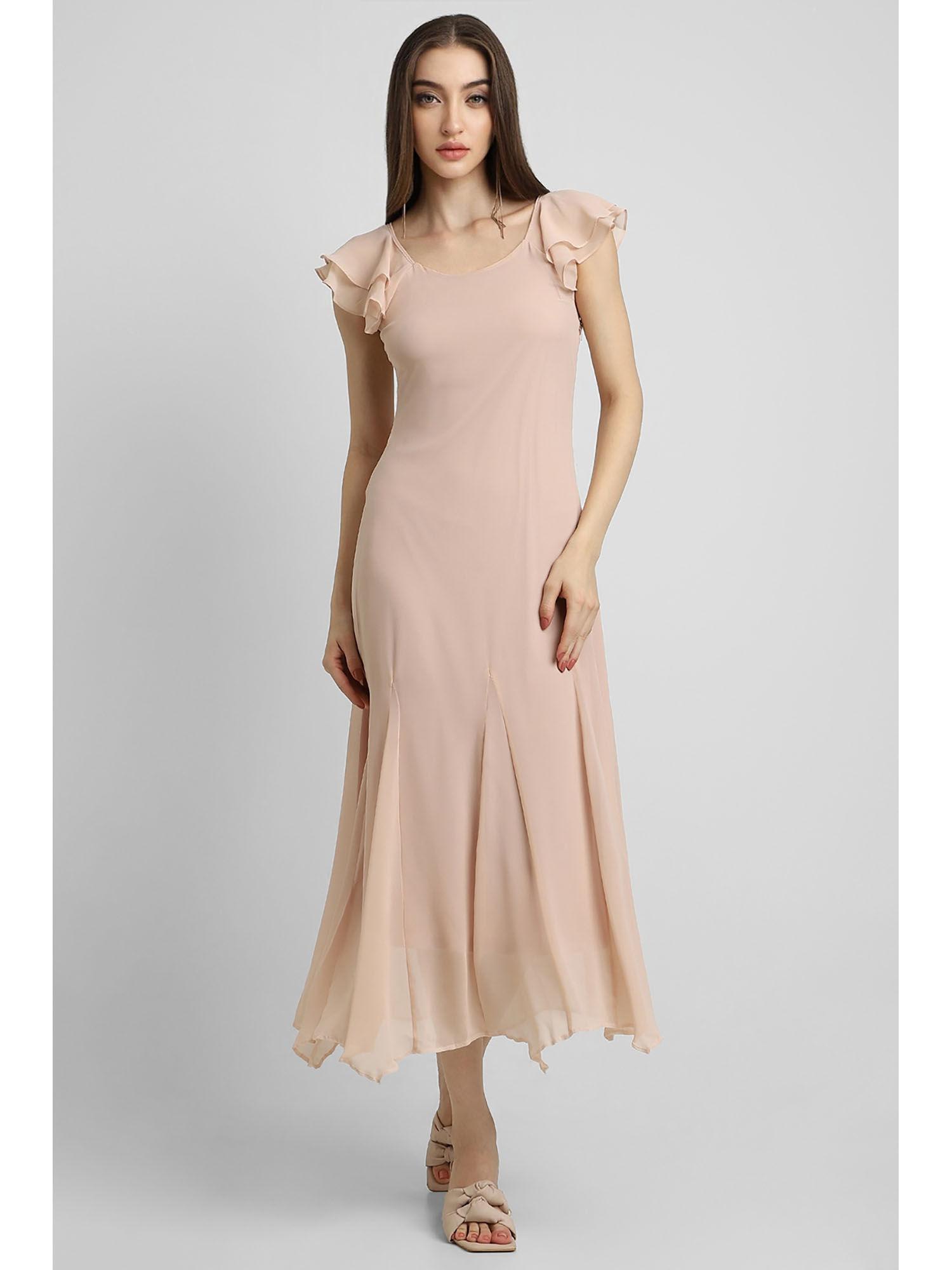 womens solid beige midi dress