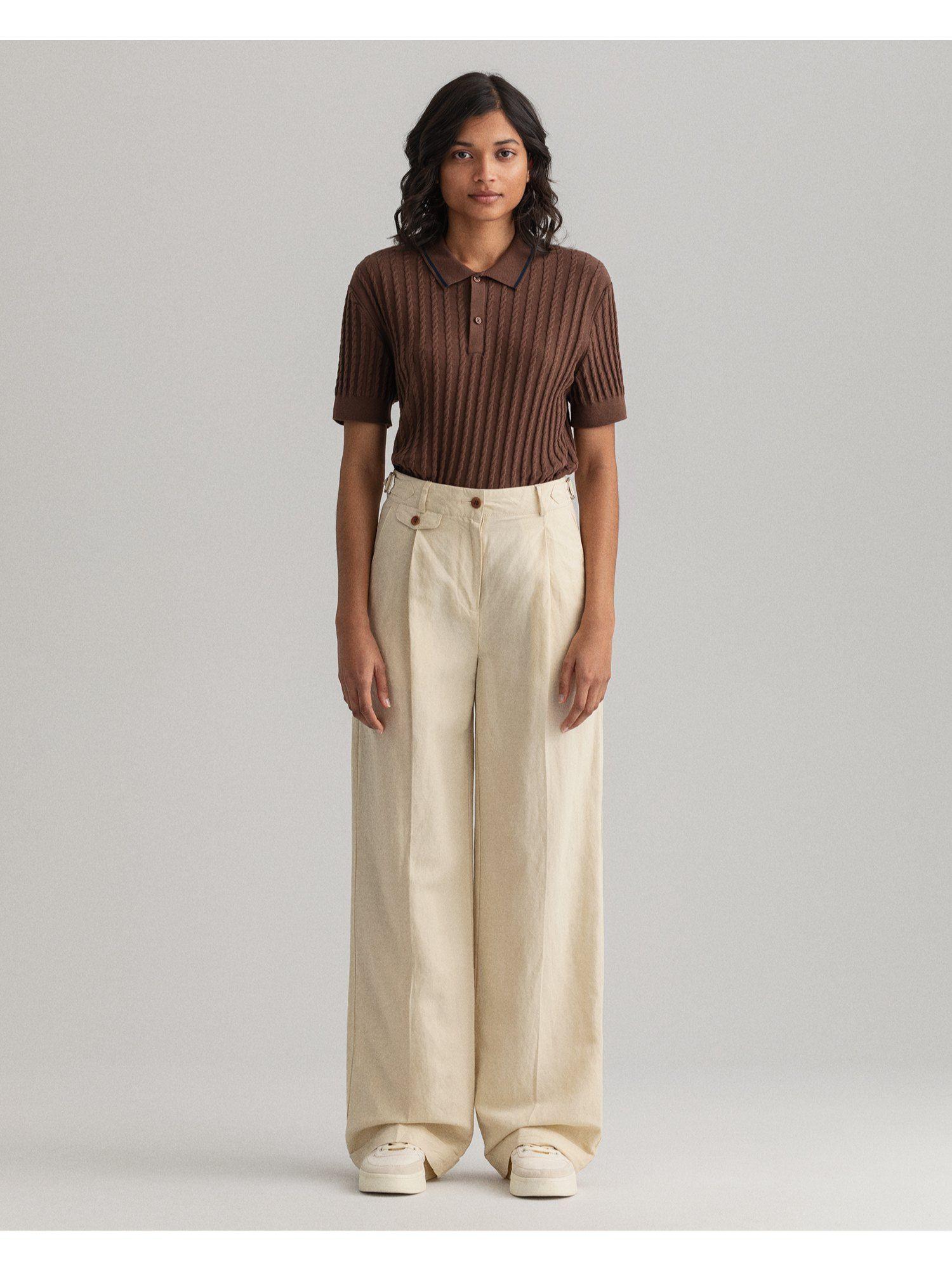 womens solid beige trouser