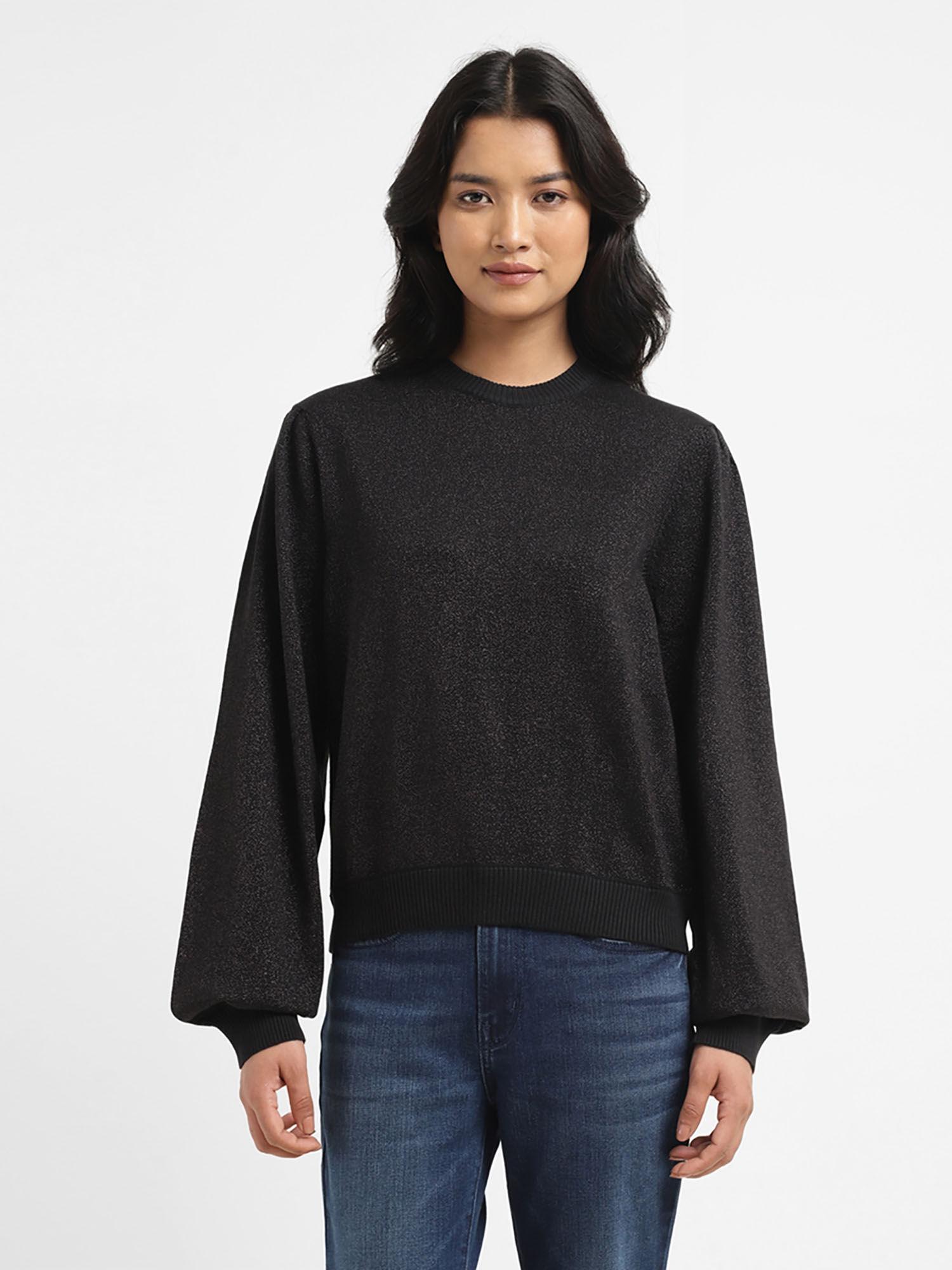 womens solid black crew neck sweater