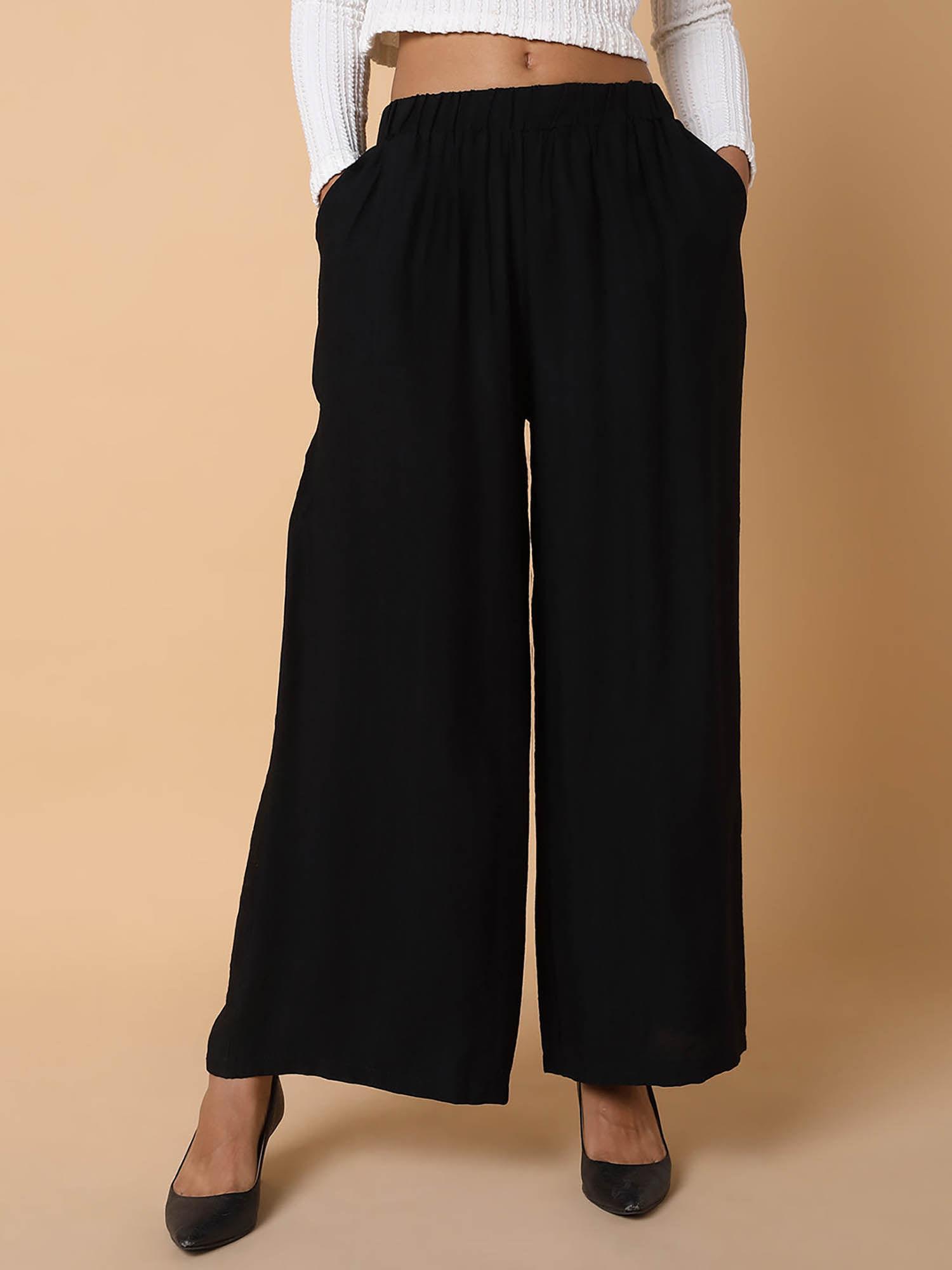 womens solid black loose fit pant