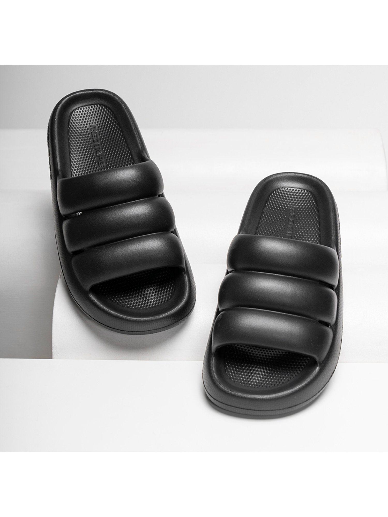 womens solid black sliders