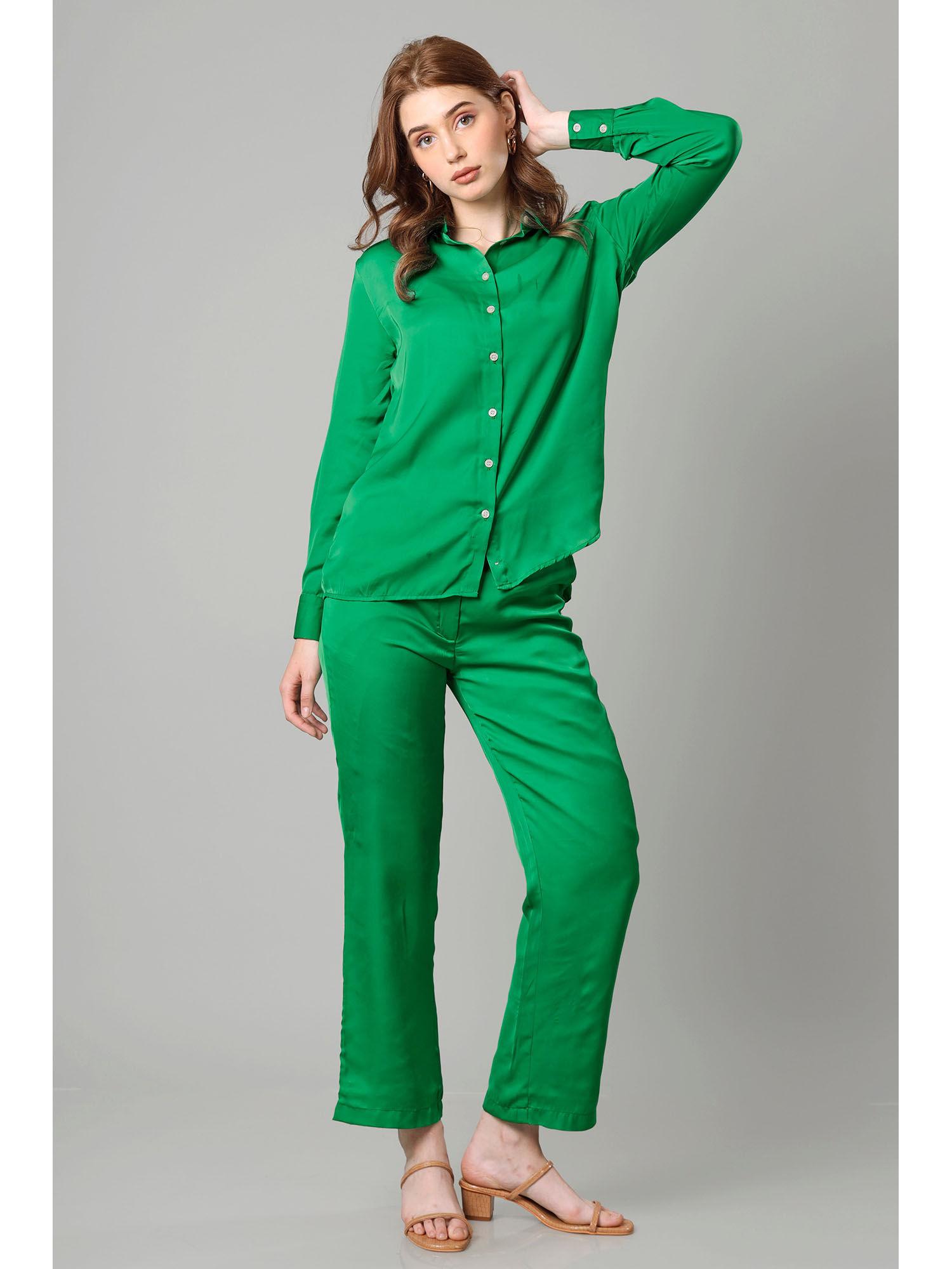 womens solid bold green co-ord (set of 2)