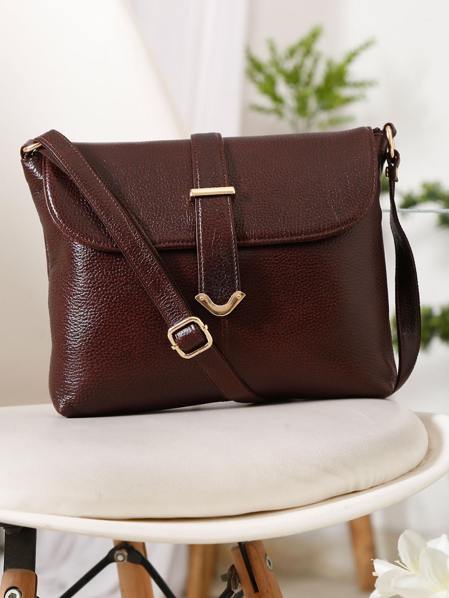 womens solid brown sling bag
