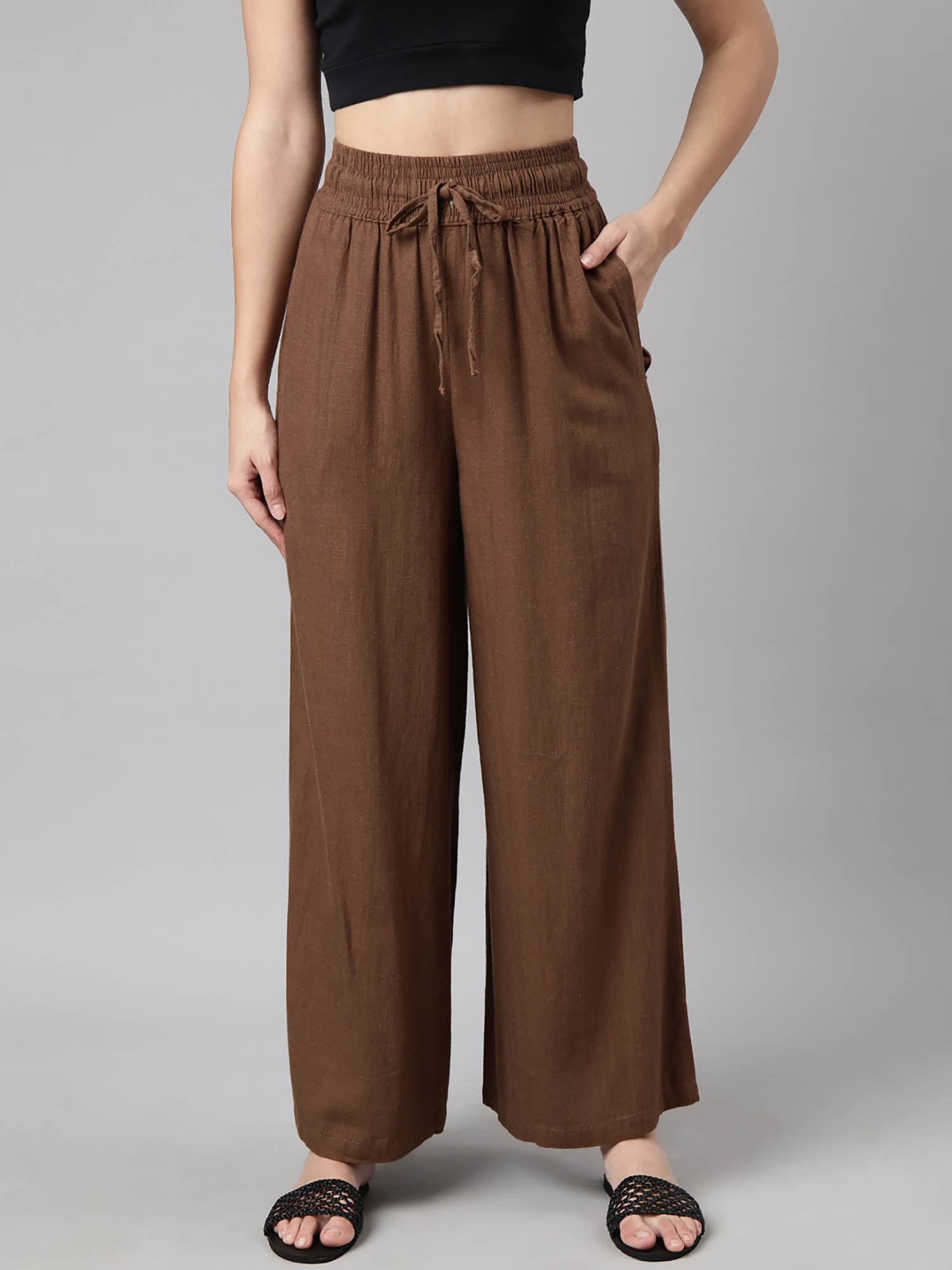 womens solid brown wide leg palazzo