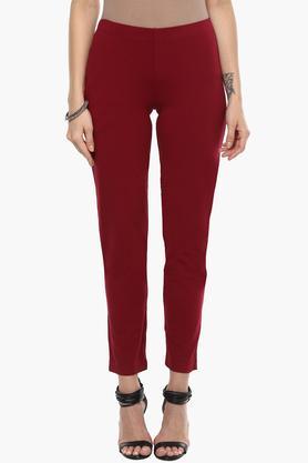 womens solid casual pants - maroon