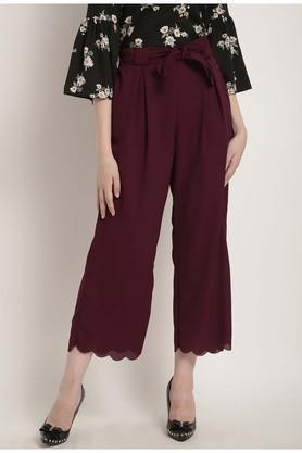 womens solid casual pants - maroon