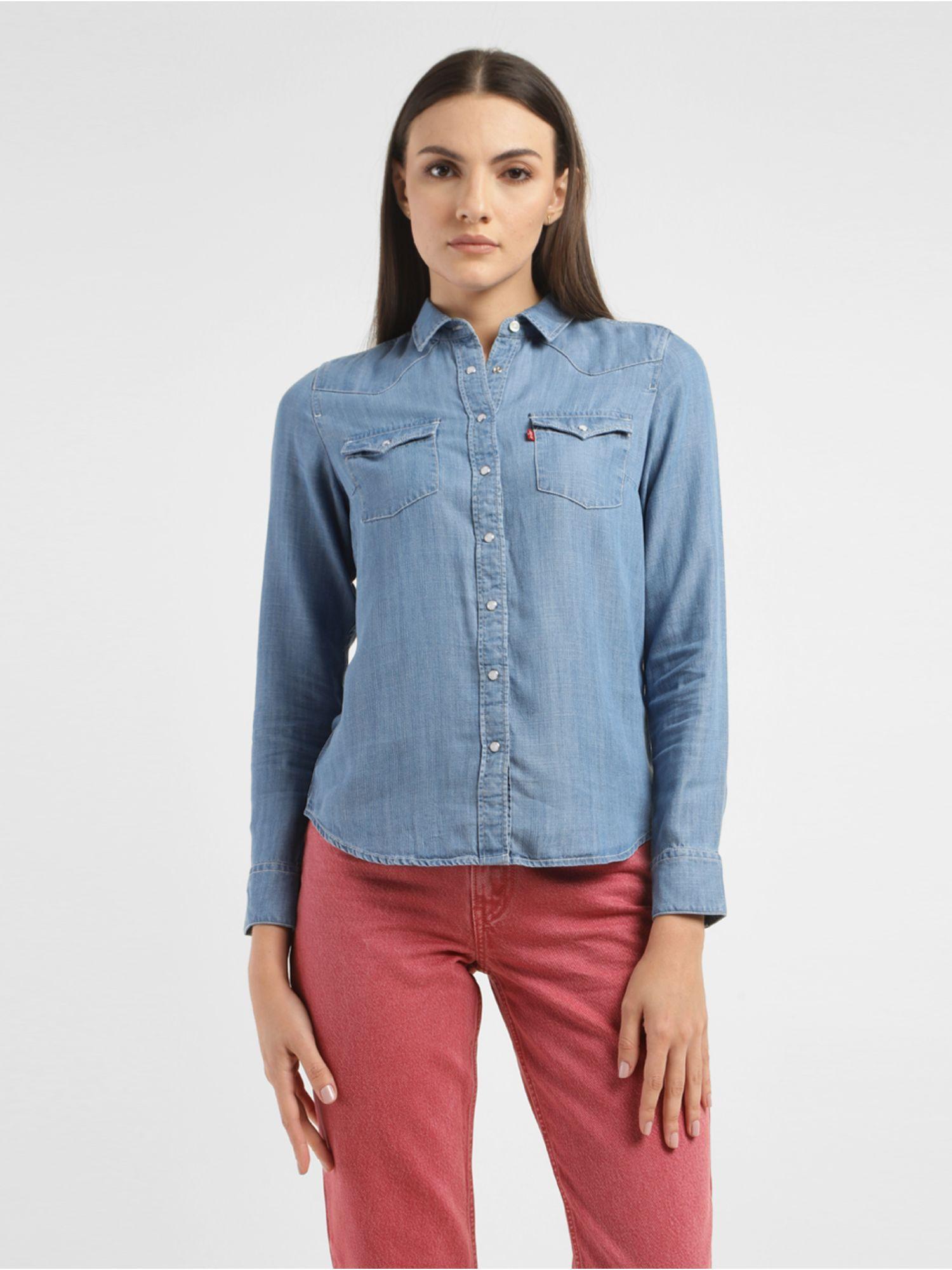 womens solid collar neck shirt