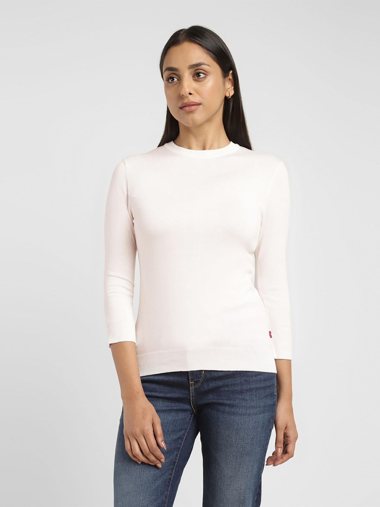 womens solid cream crew neck sweater