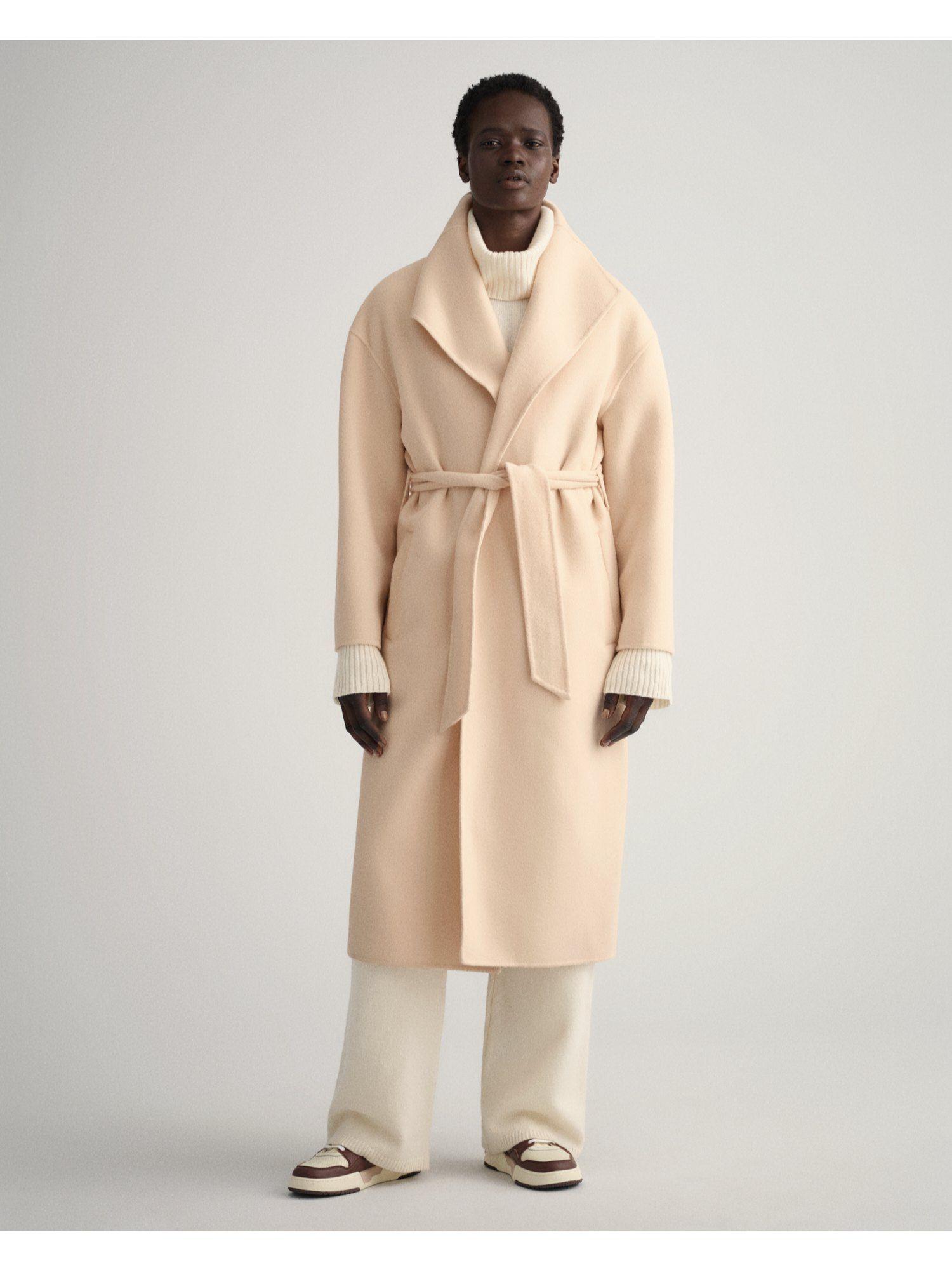 womens solid cream overcoat