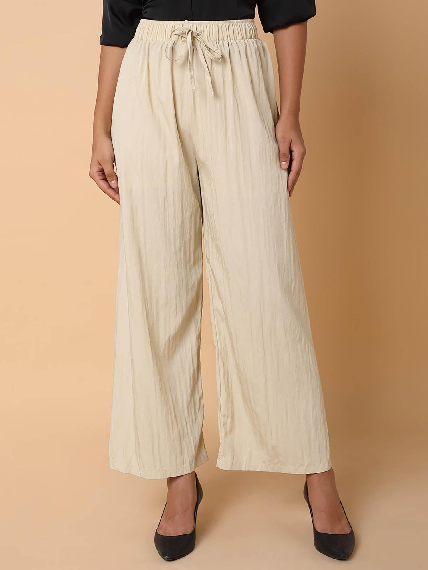 womens solid cream straight pant