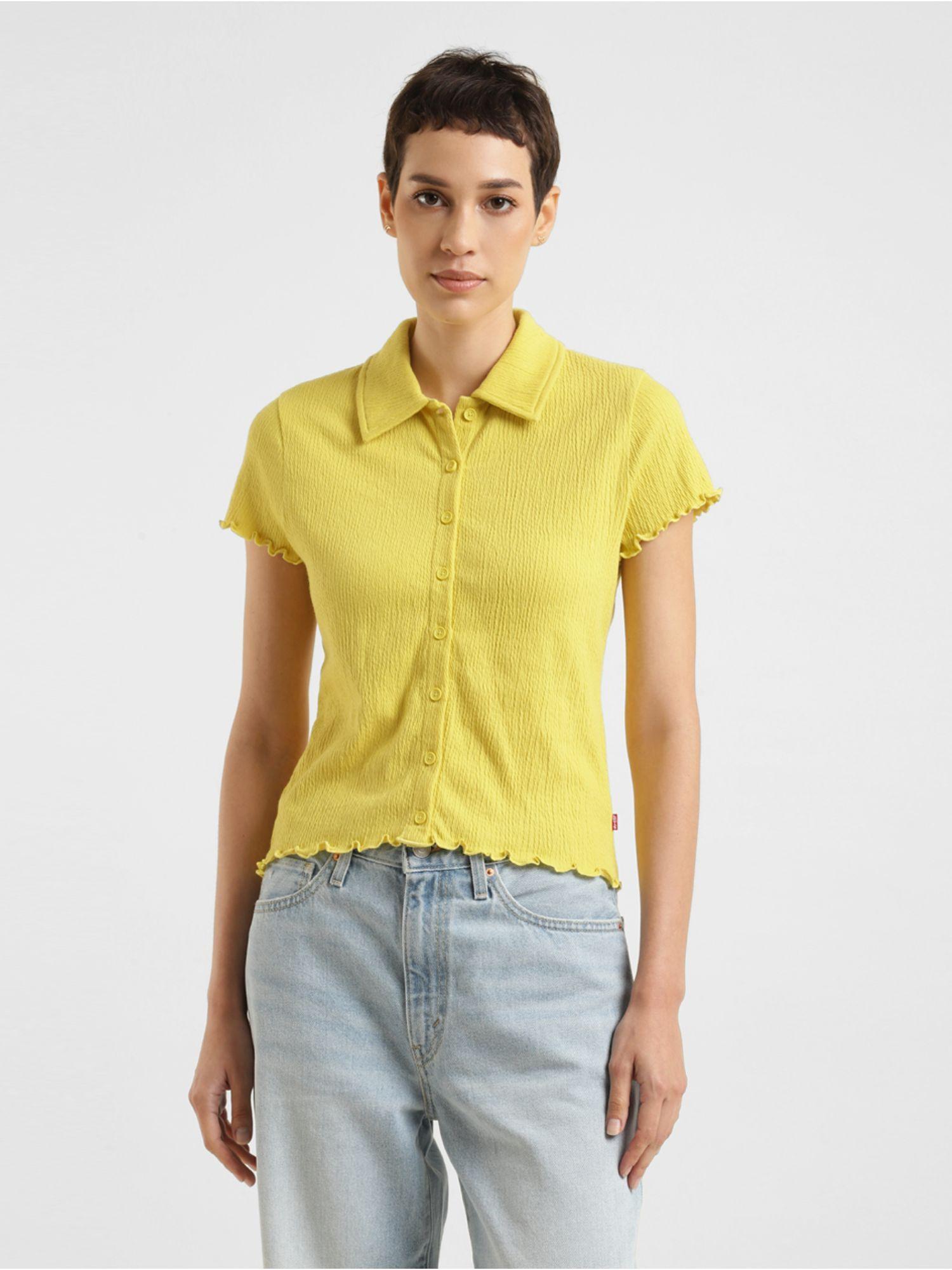 womens solid green collar neck shirt