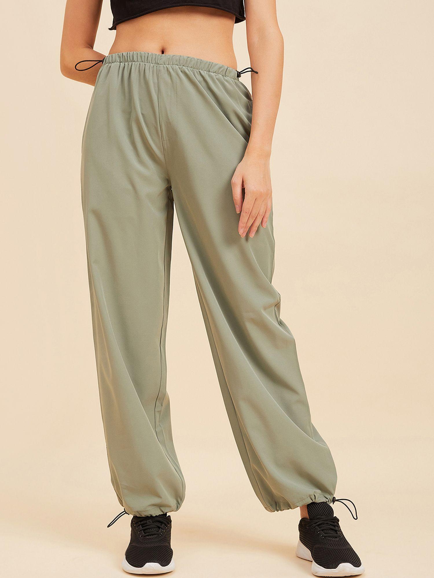 womens solid green joggers