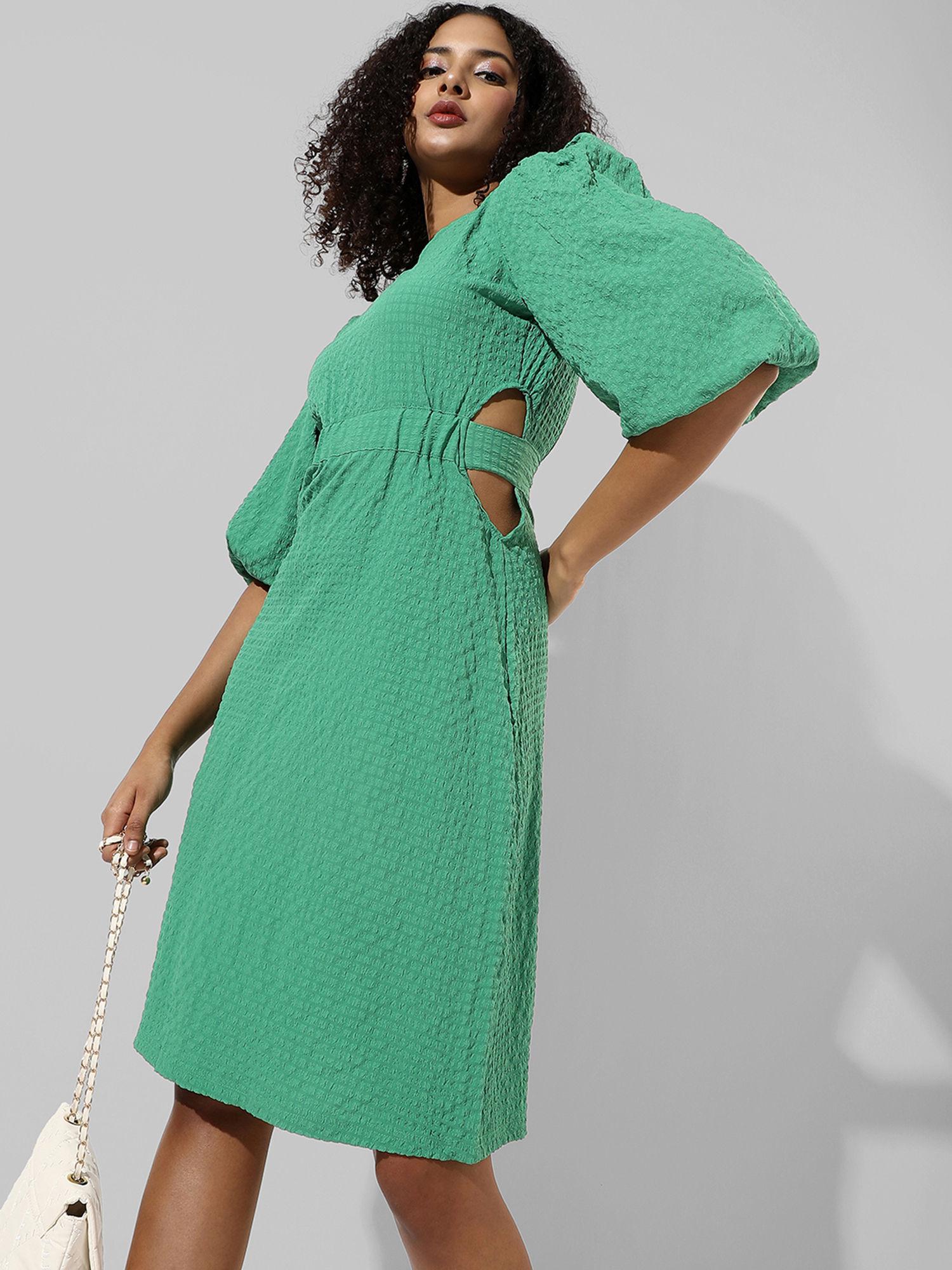 womens solid green regular fit dress