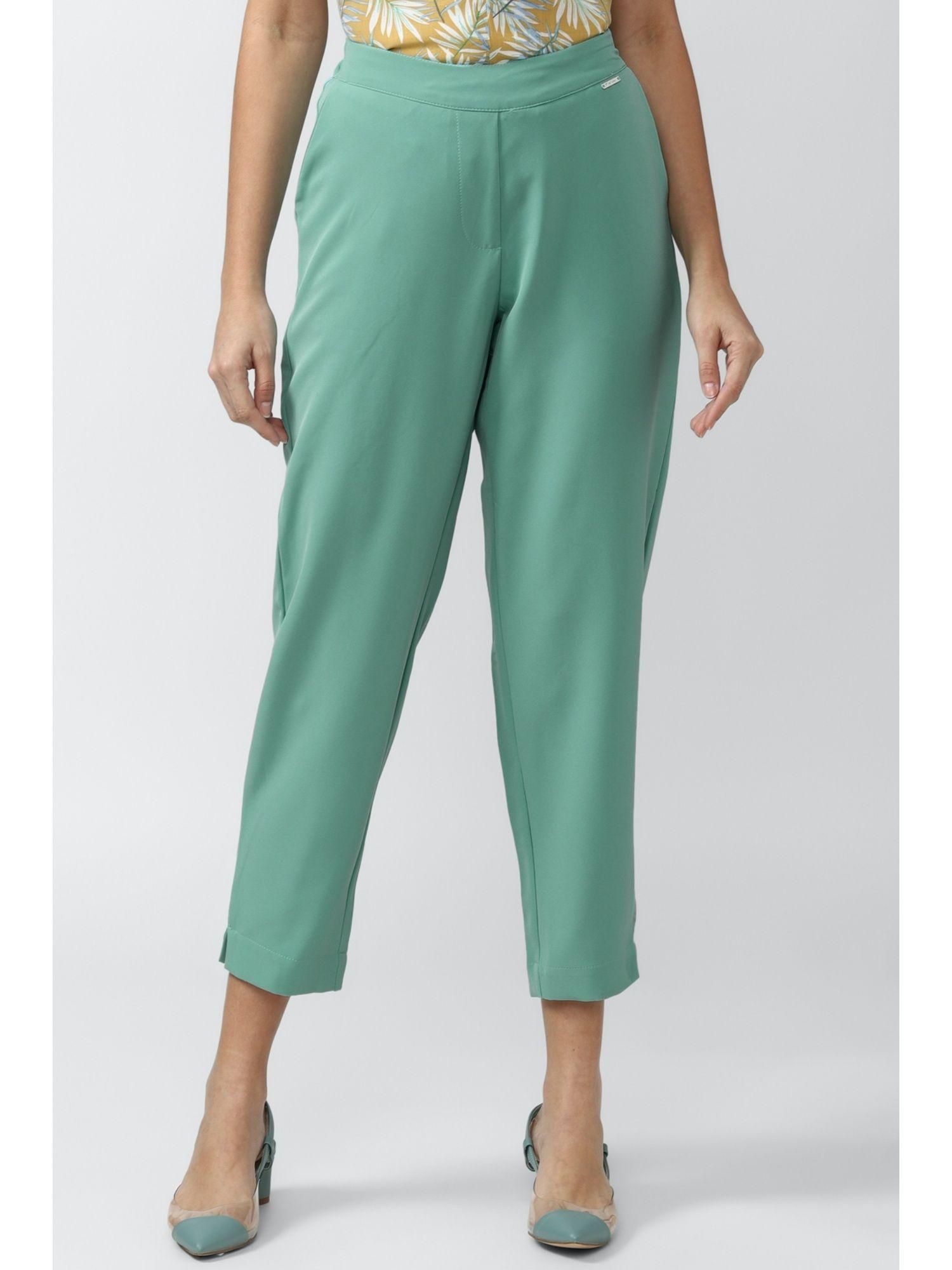 womens solid green trousers