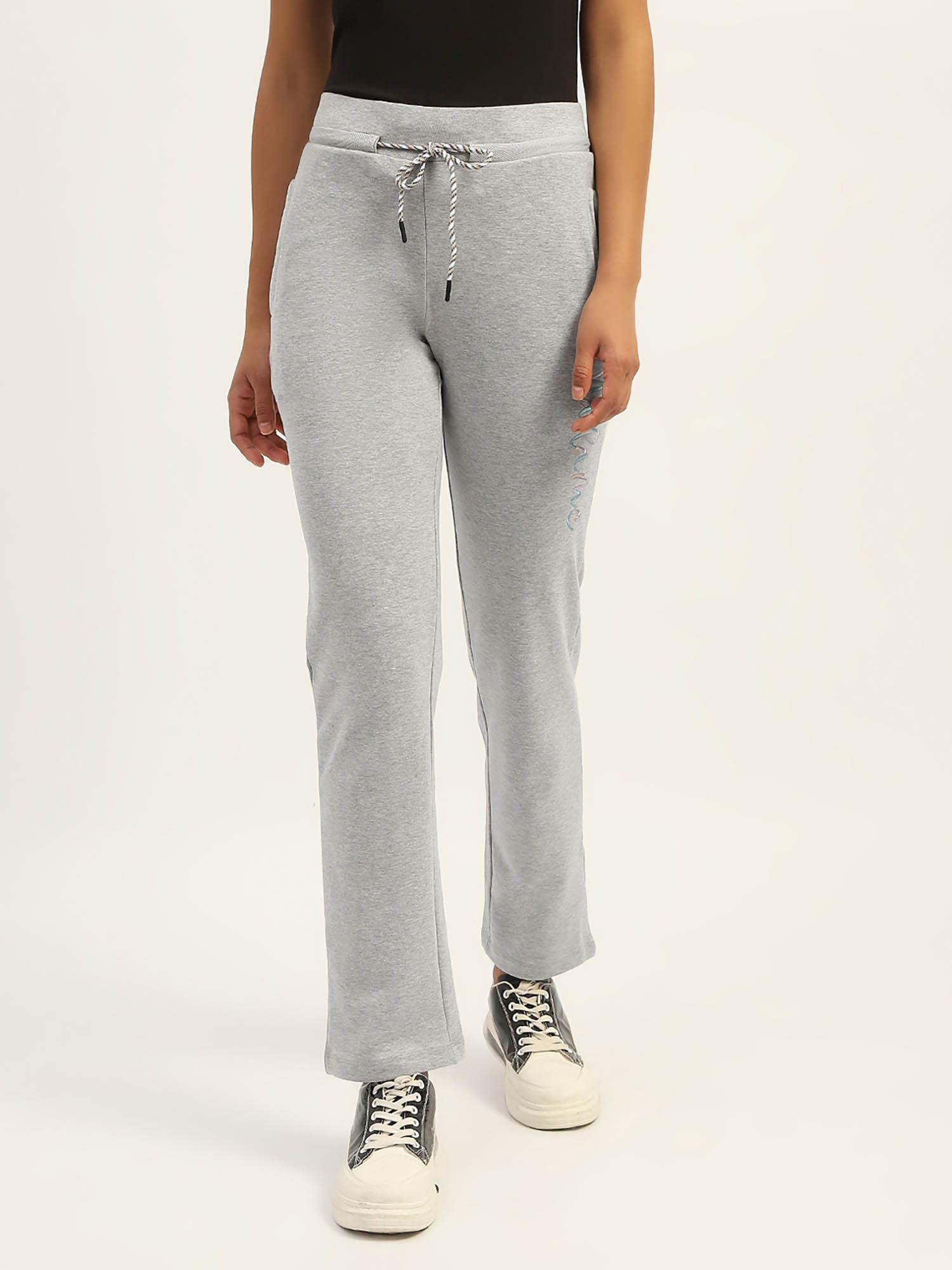 womens solid grey cotton trackpant