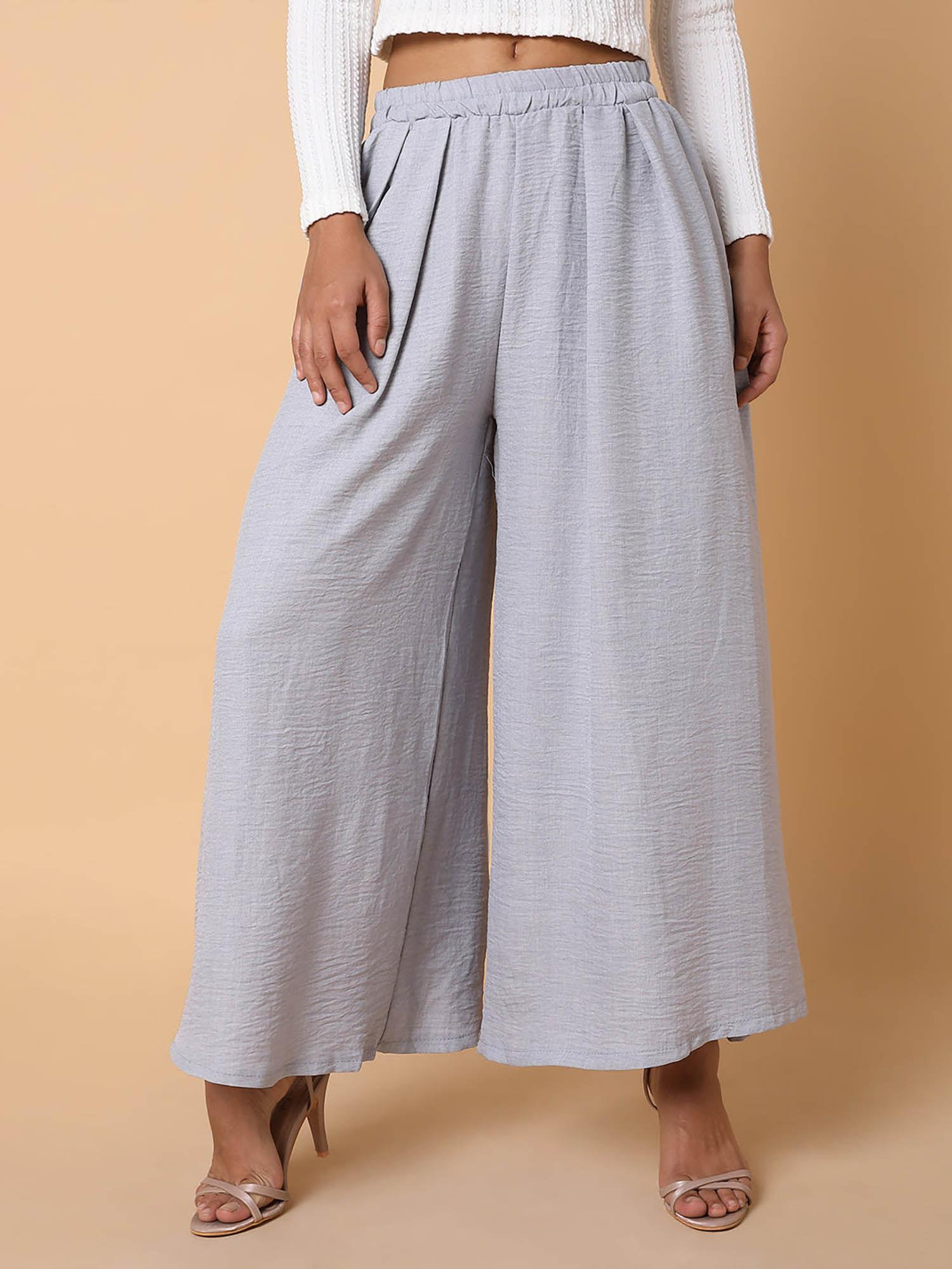 womens solid grey loose fit palazzo