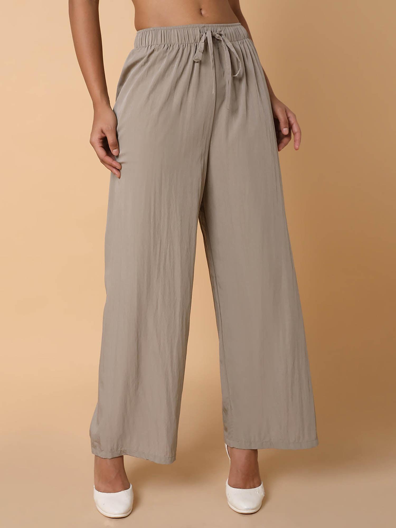 womens solid grey straight pant