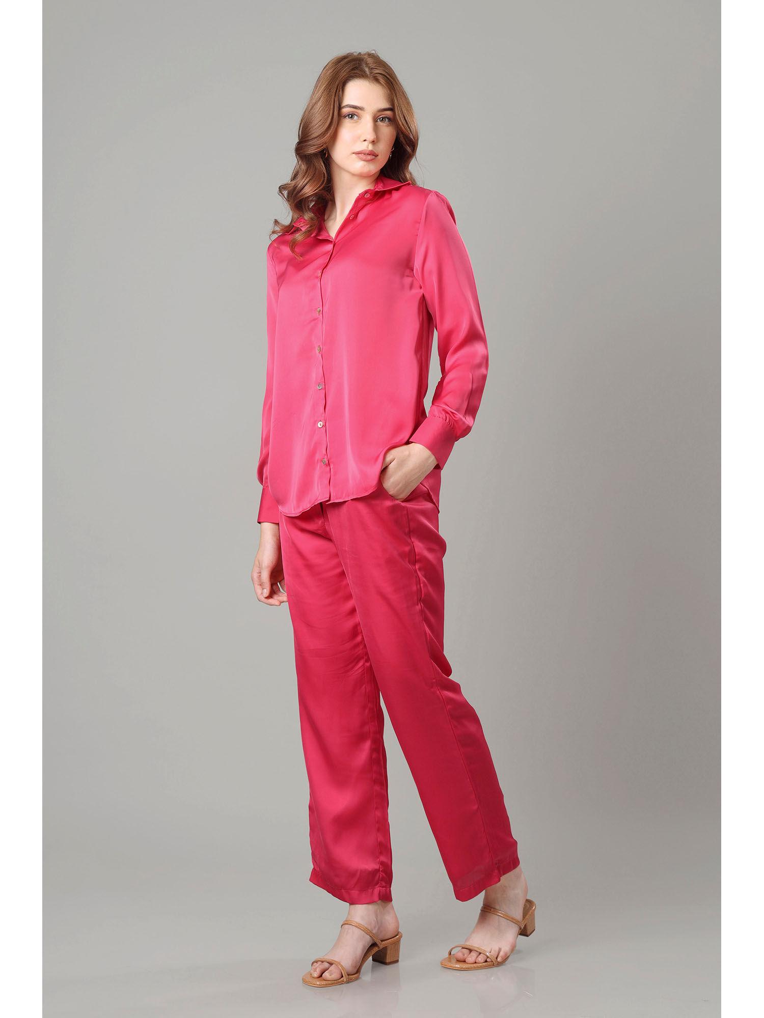 womens solid hot pink co-ord (set of 2)