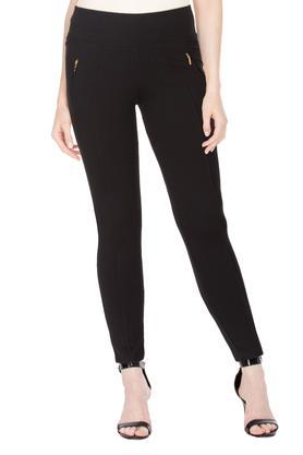 womens solid jeggings - black