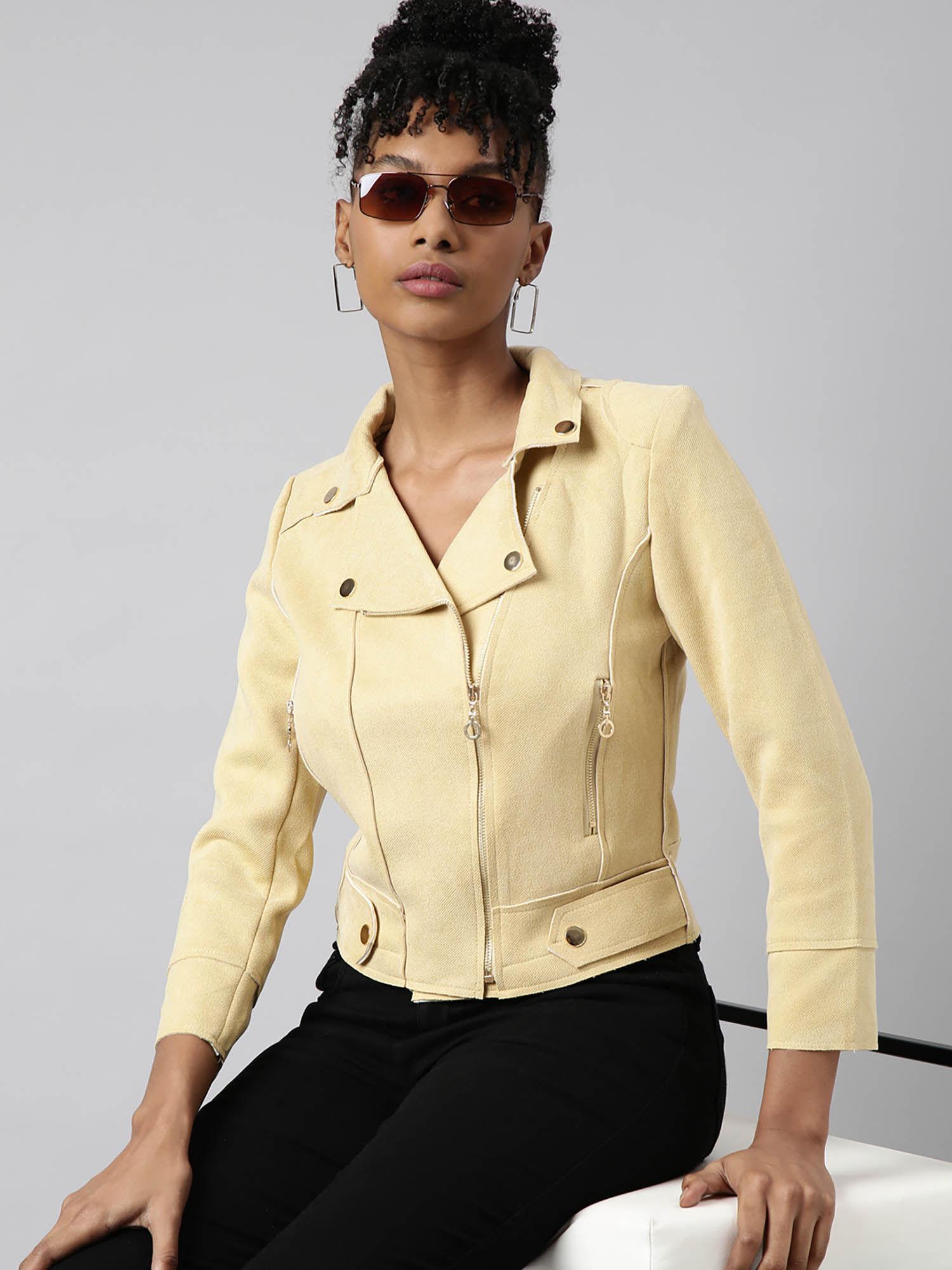 womens solid lapel collar yellow tailored jacket