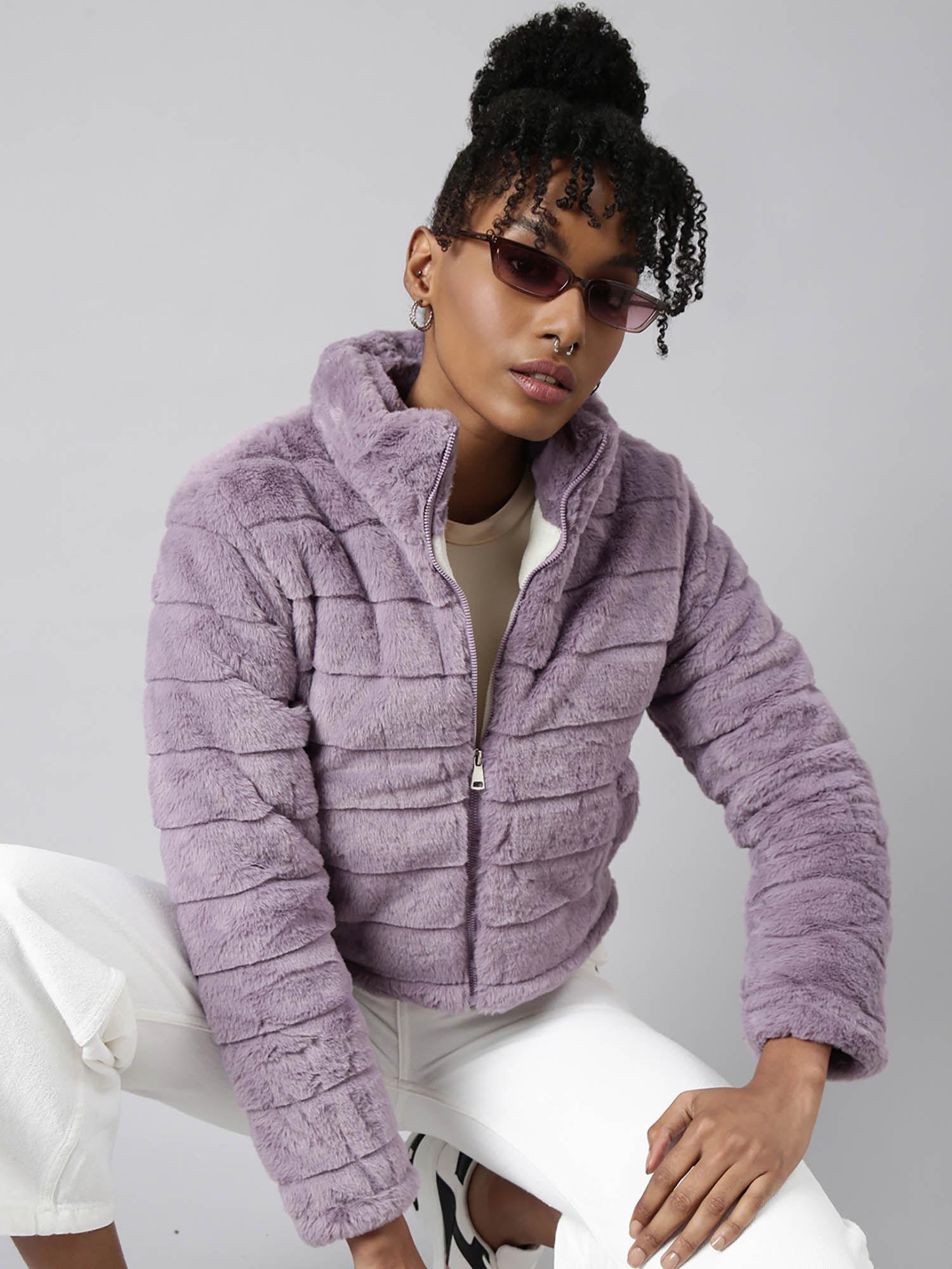 womens solid lavender puffer jacket