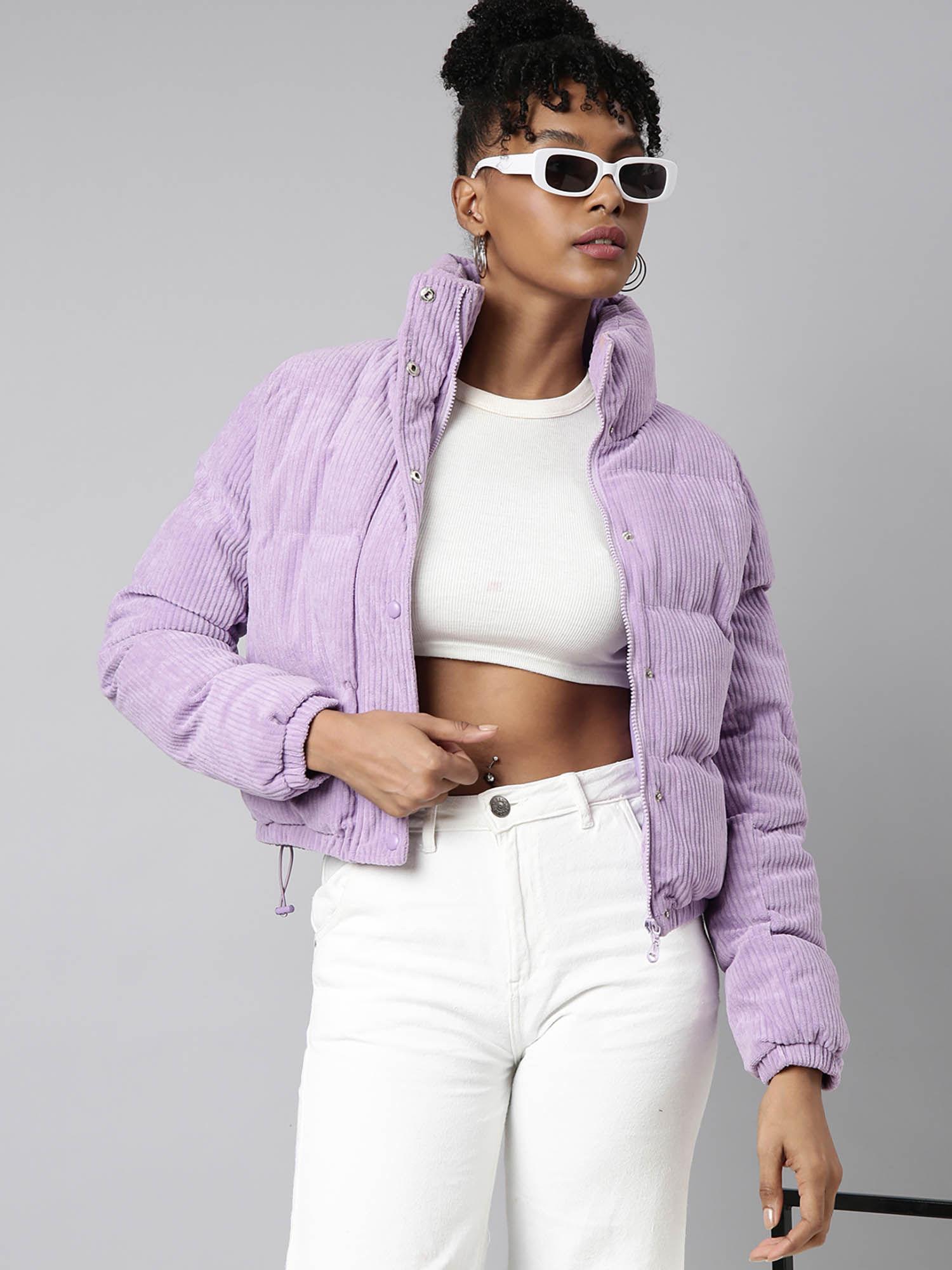 womens solid lavender puffer jacket