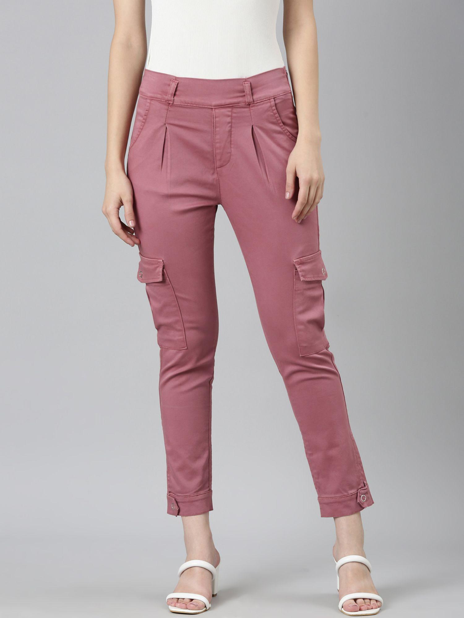 womens solid mauve cargo pants