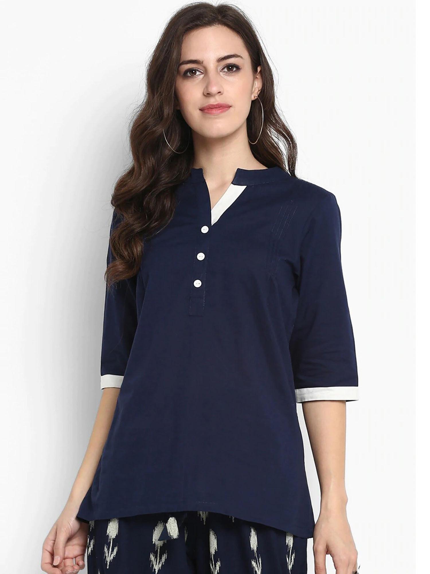 womens solid navy blue top