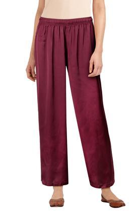womens solid palazzo pants - maroon