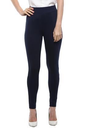 womens solid pants - navy