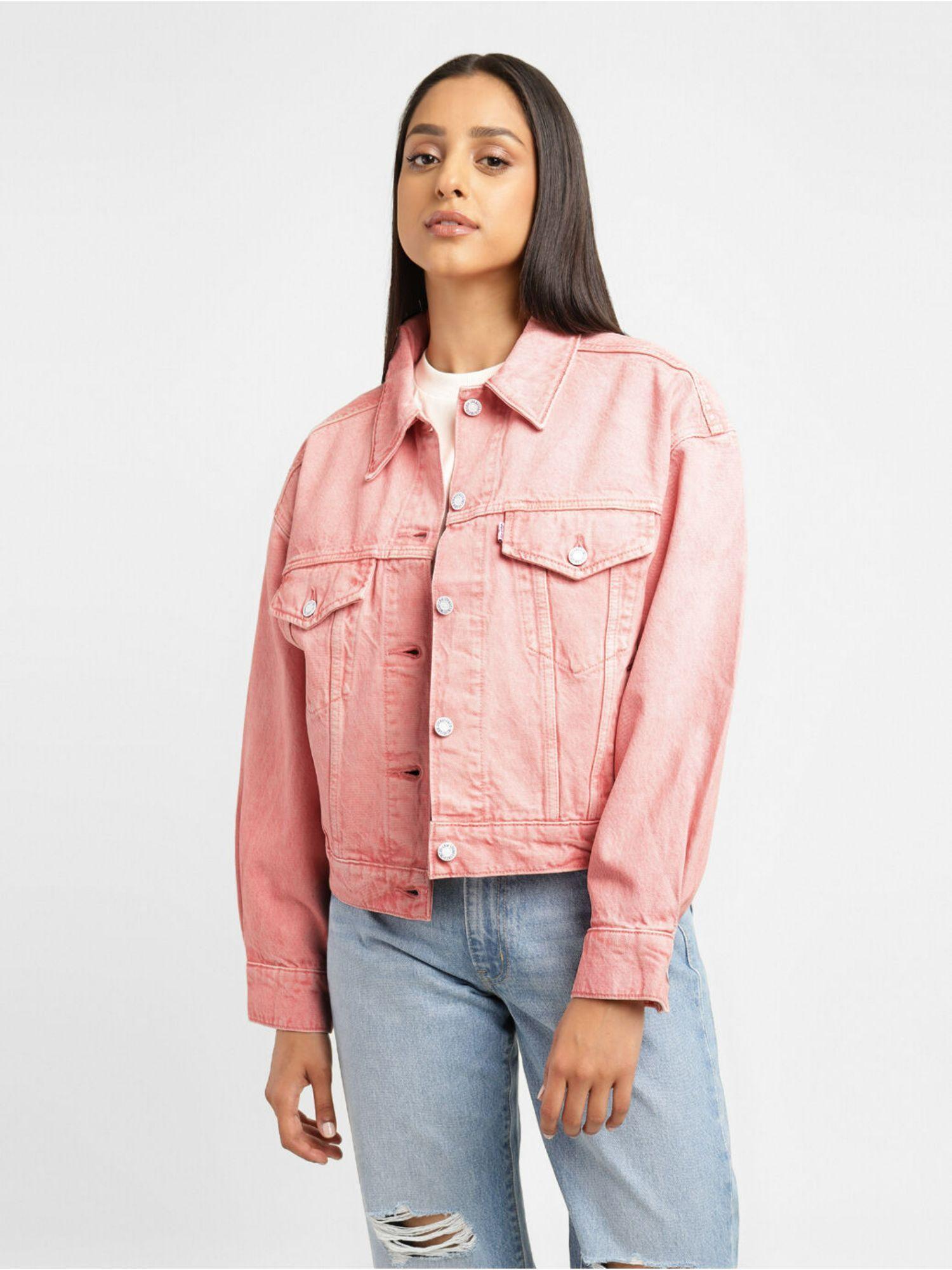 womens solid peach spread collar jacket