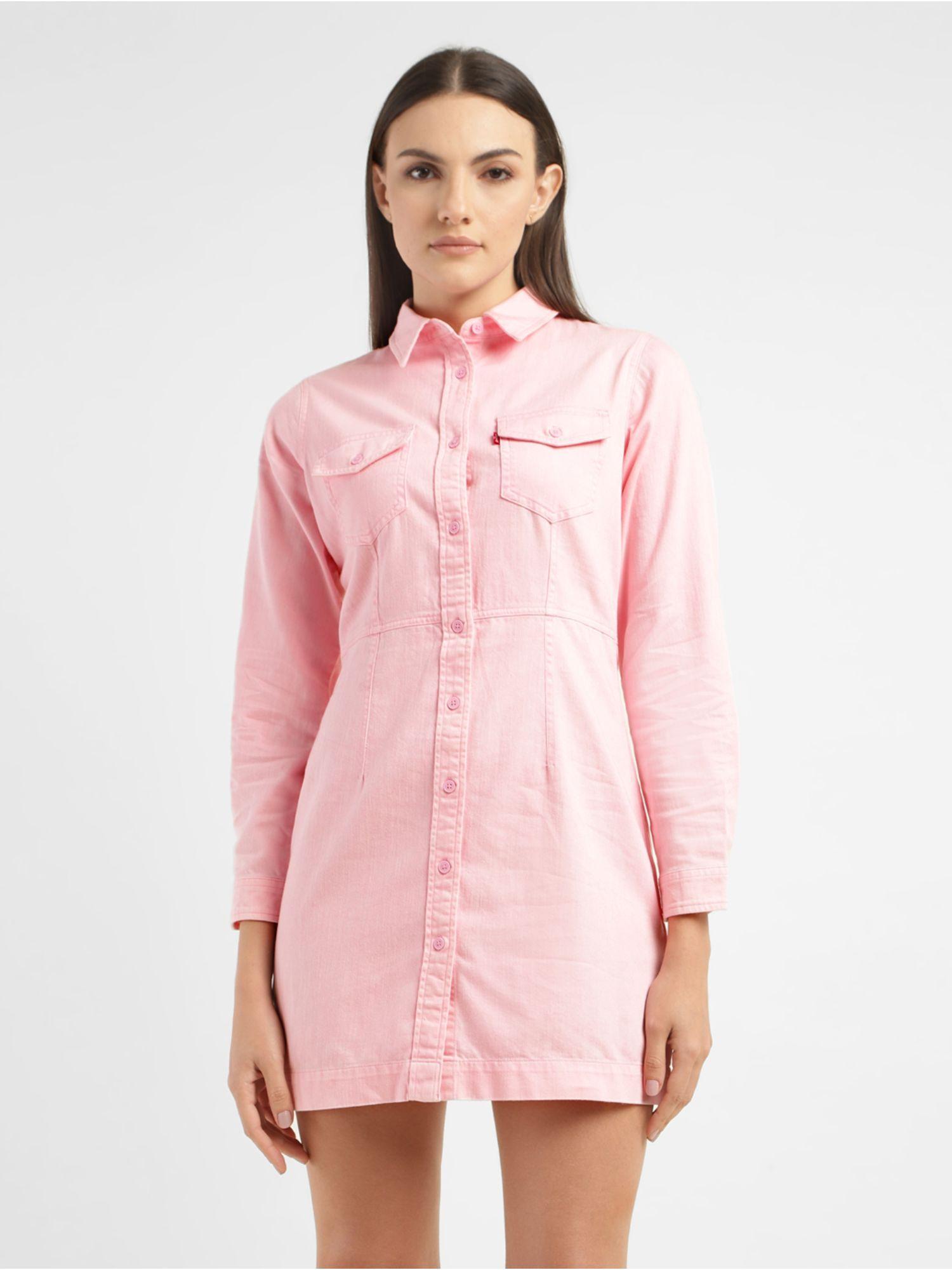 womens solid pink collar neck dress