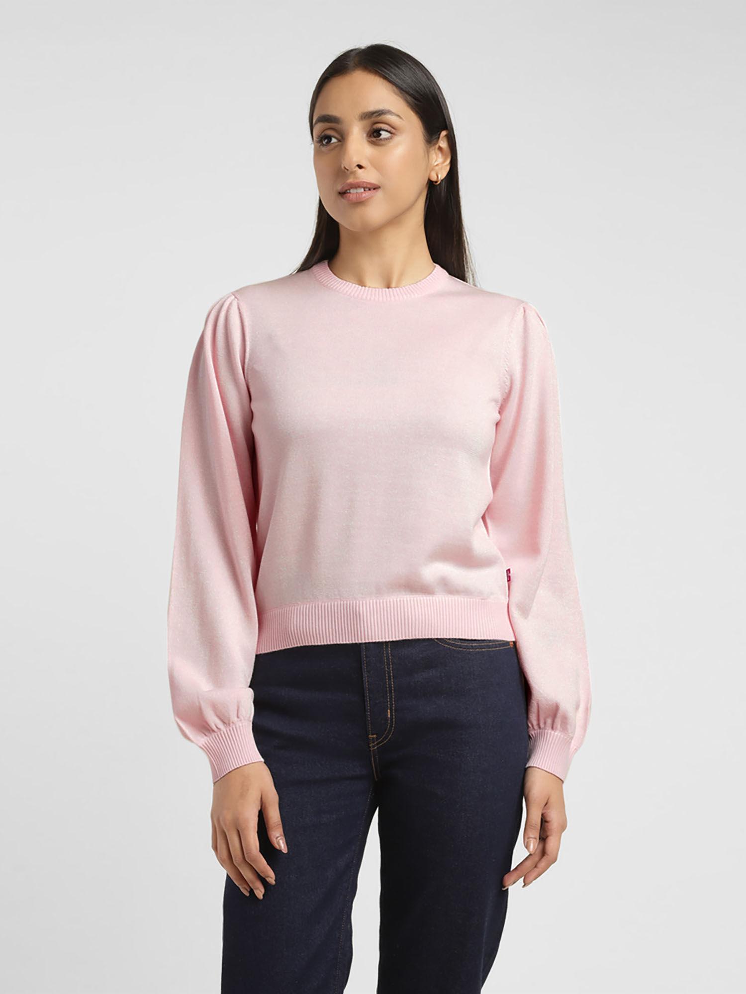 womens solid pink crew neck sweater