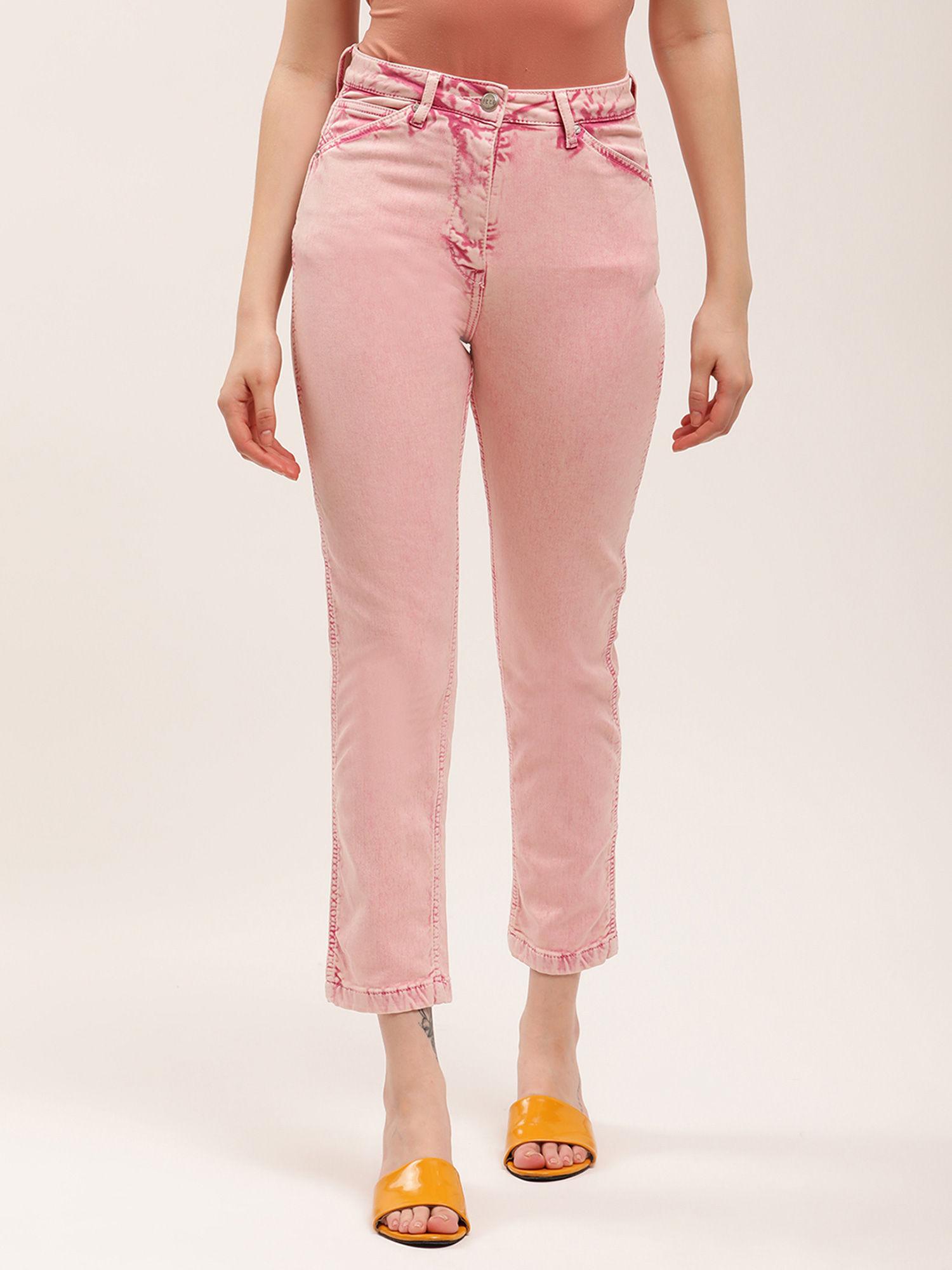 womens solid pink jeans