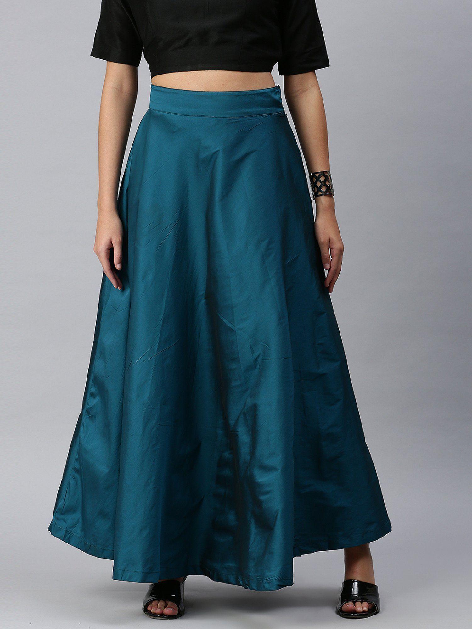 womens solid polyester dark teal skirt