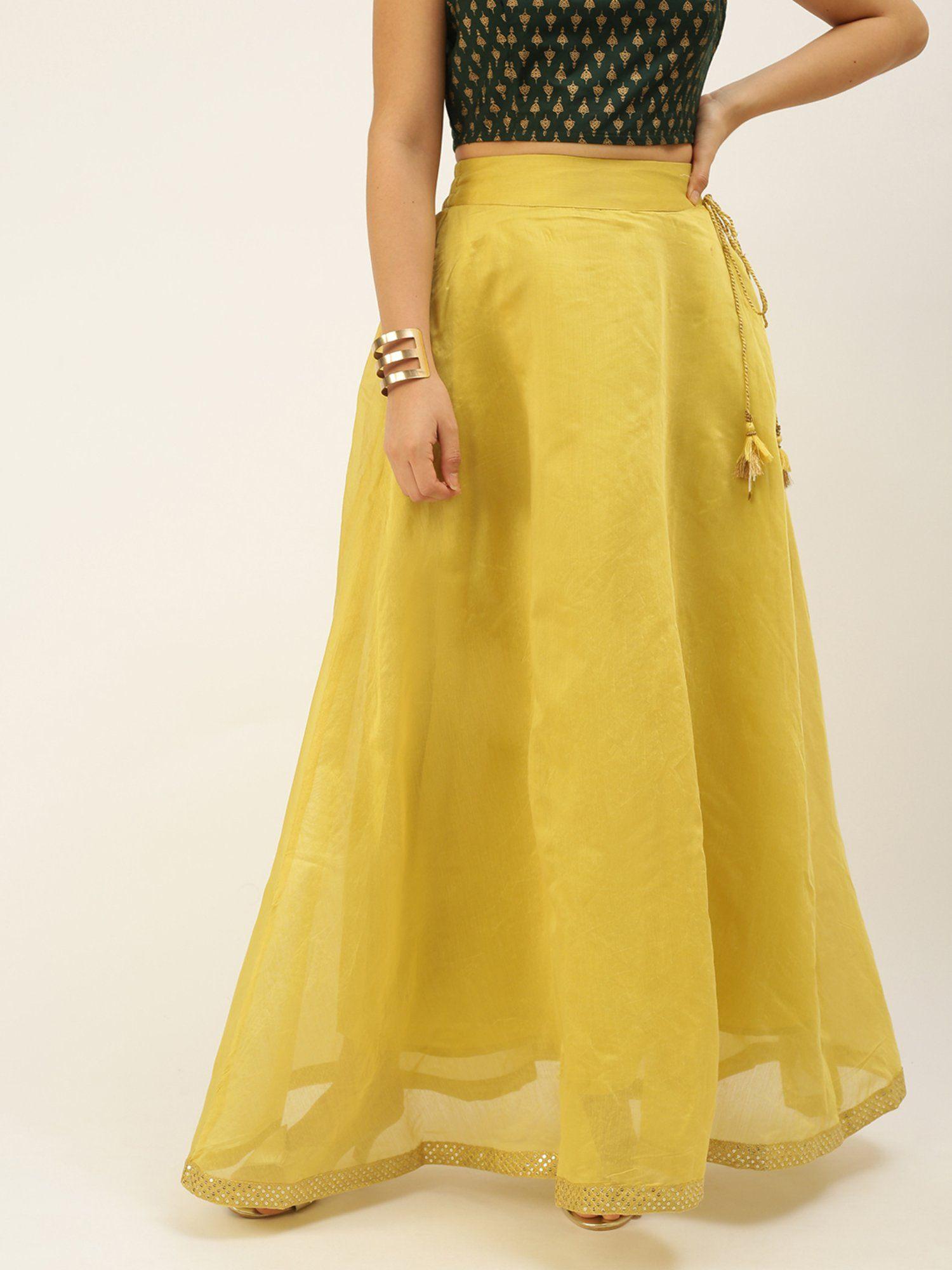 womens solid polyester lime yellow skirt