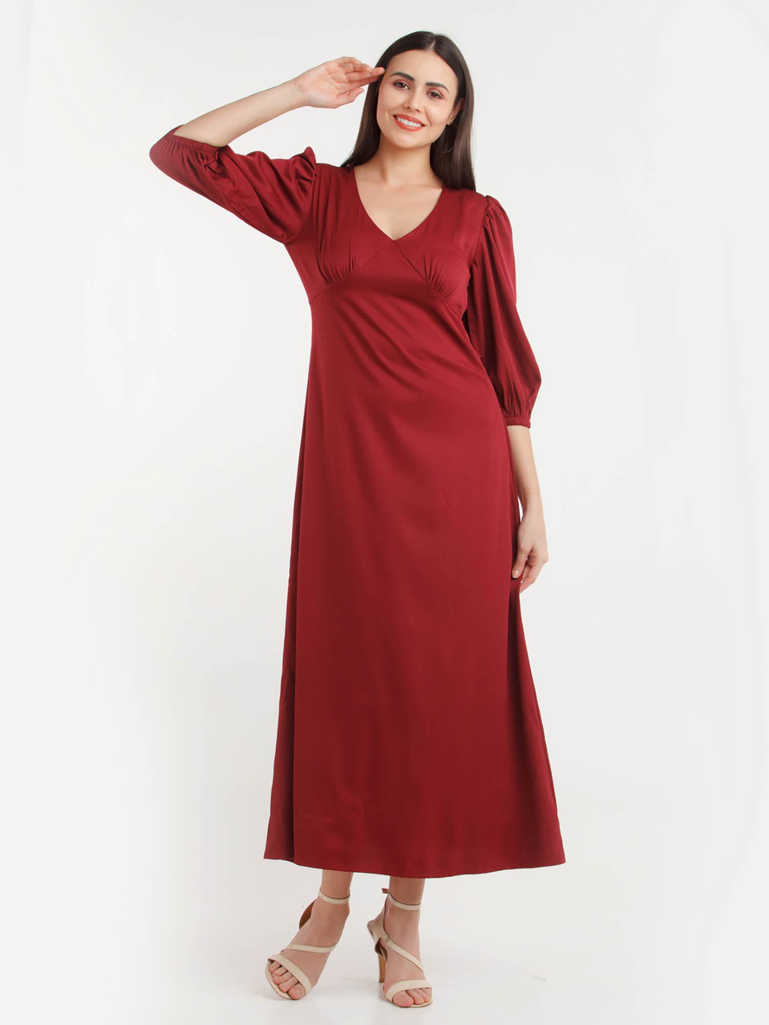 womens solid polyester maxi dress maroon