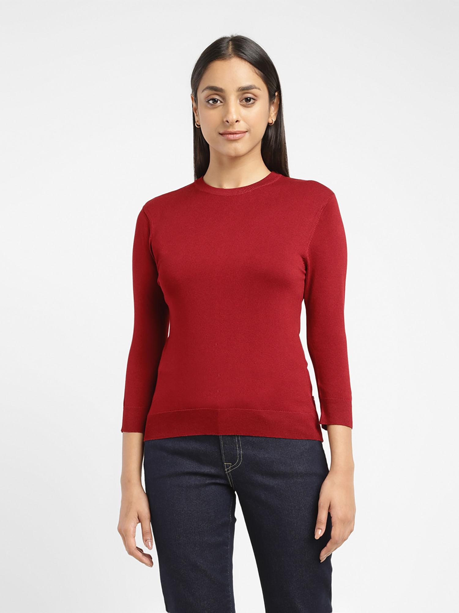 womens solid red crew neck sweater