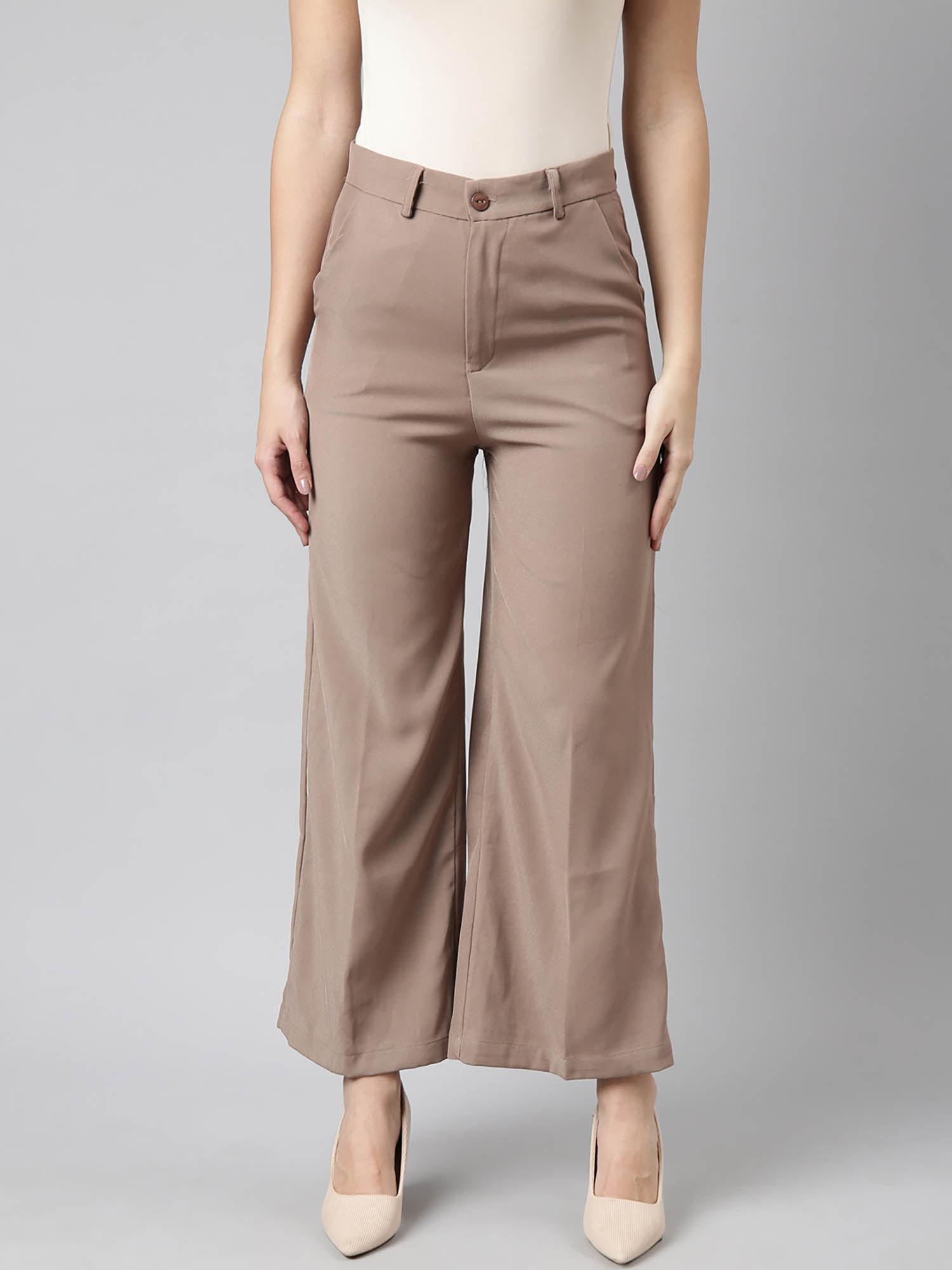 womens solid regular fit beige parallel trousers