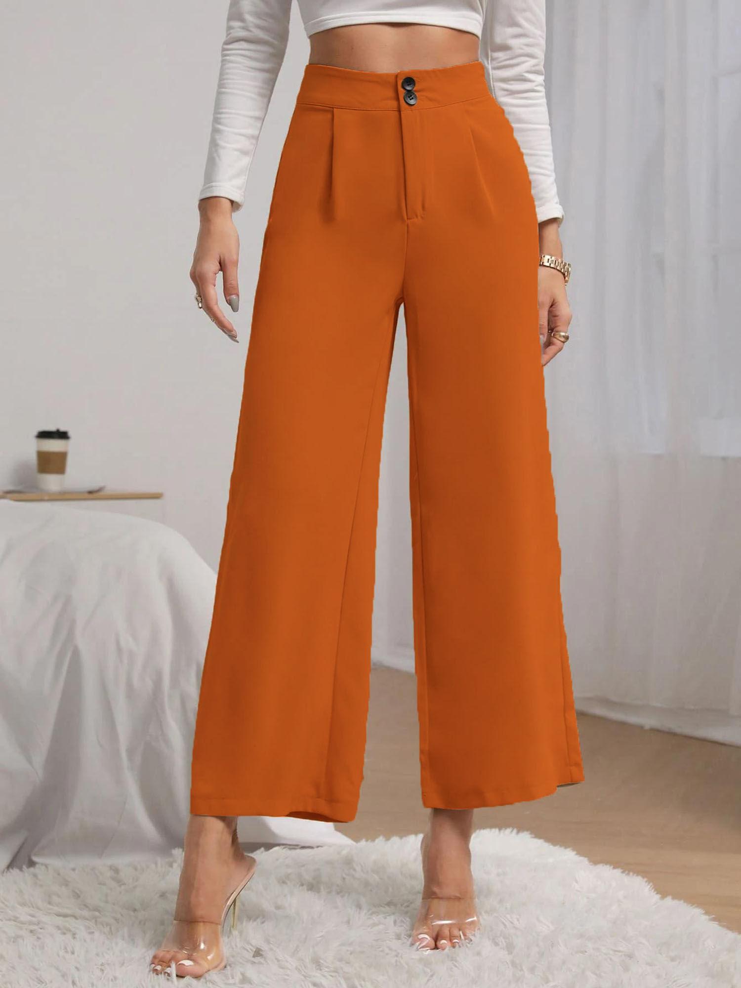 womens solid regular fit trousers