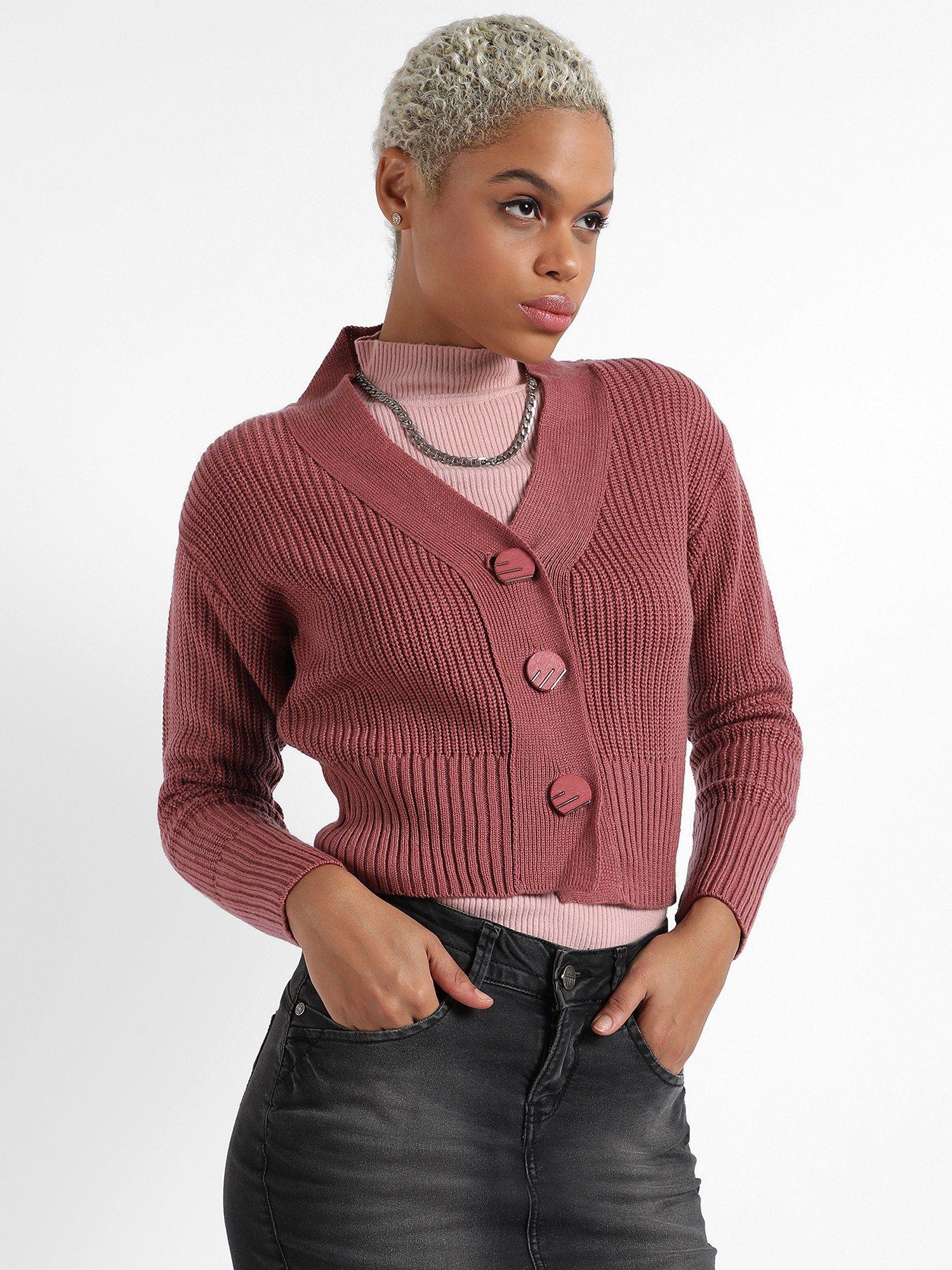 womens solid ribbed cropped cardigan