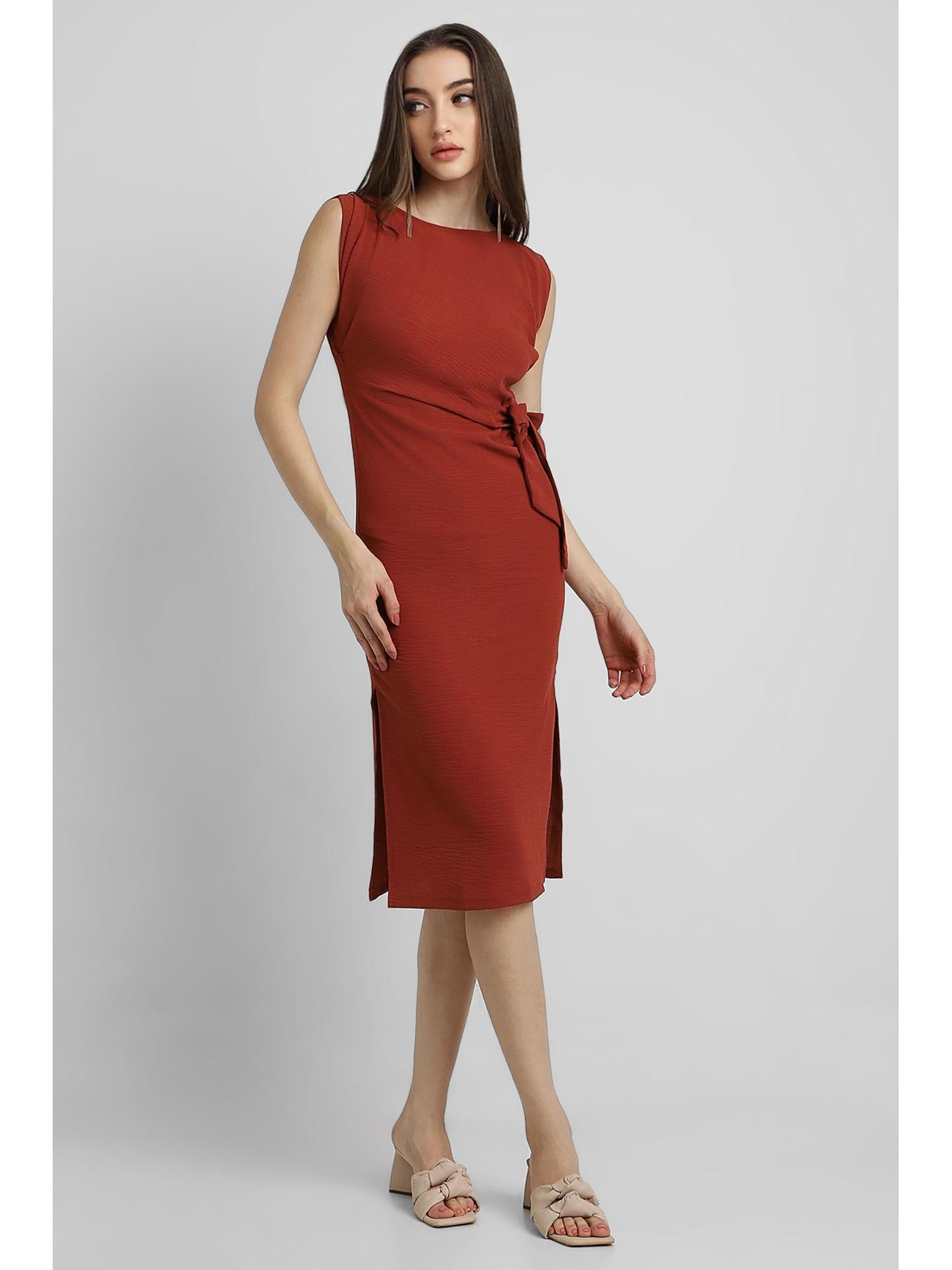 womens solid rust midi dress