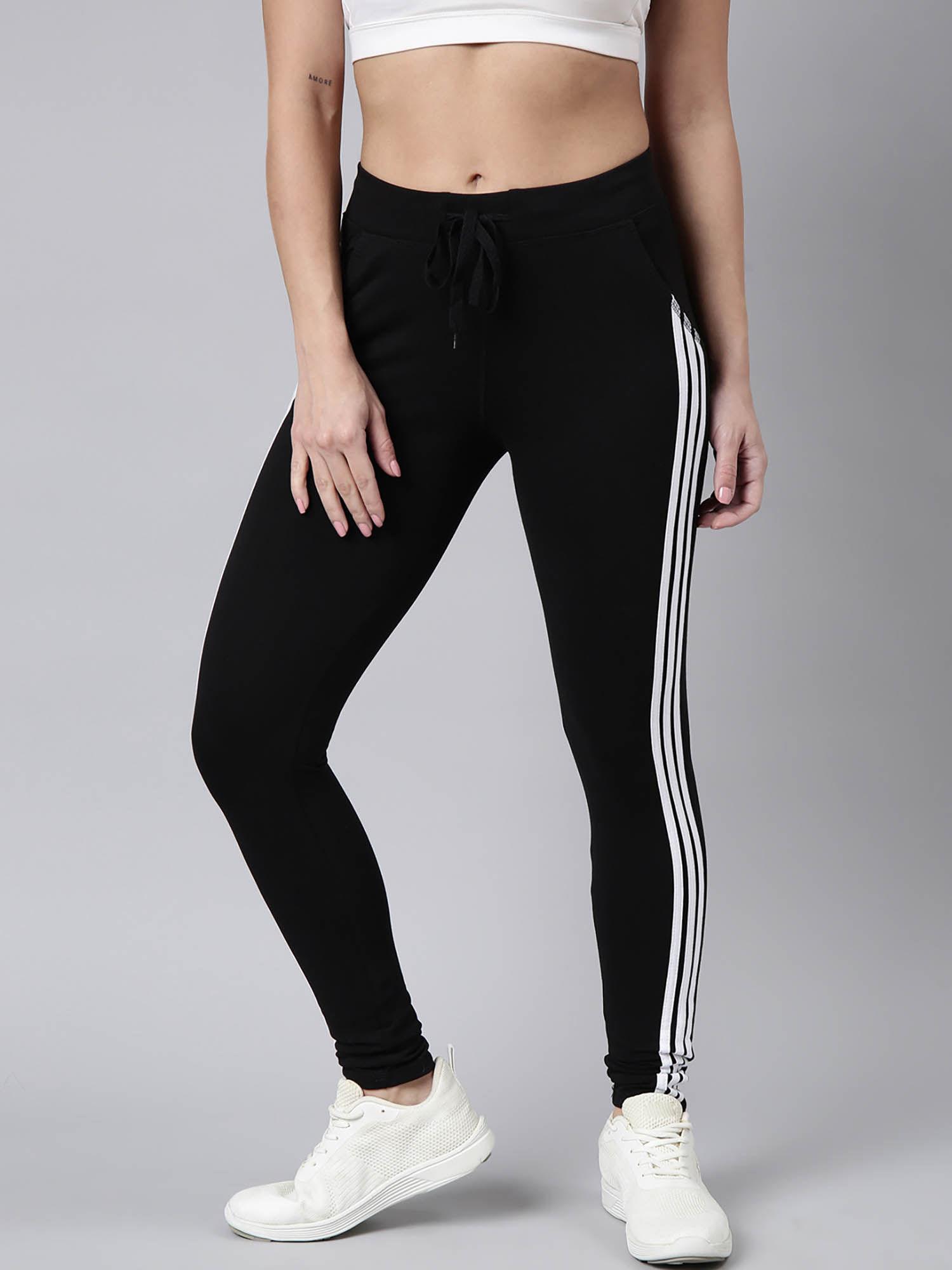 womens solid slim fit black regular track pants